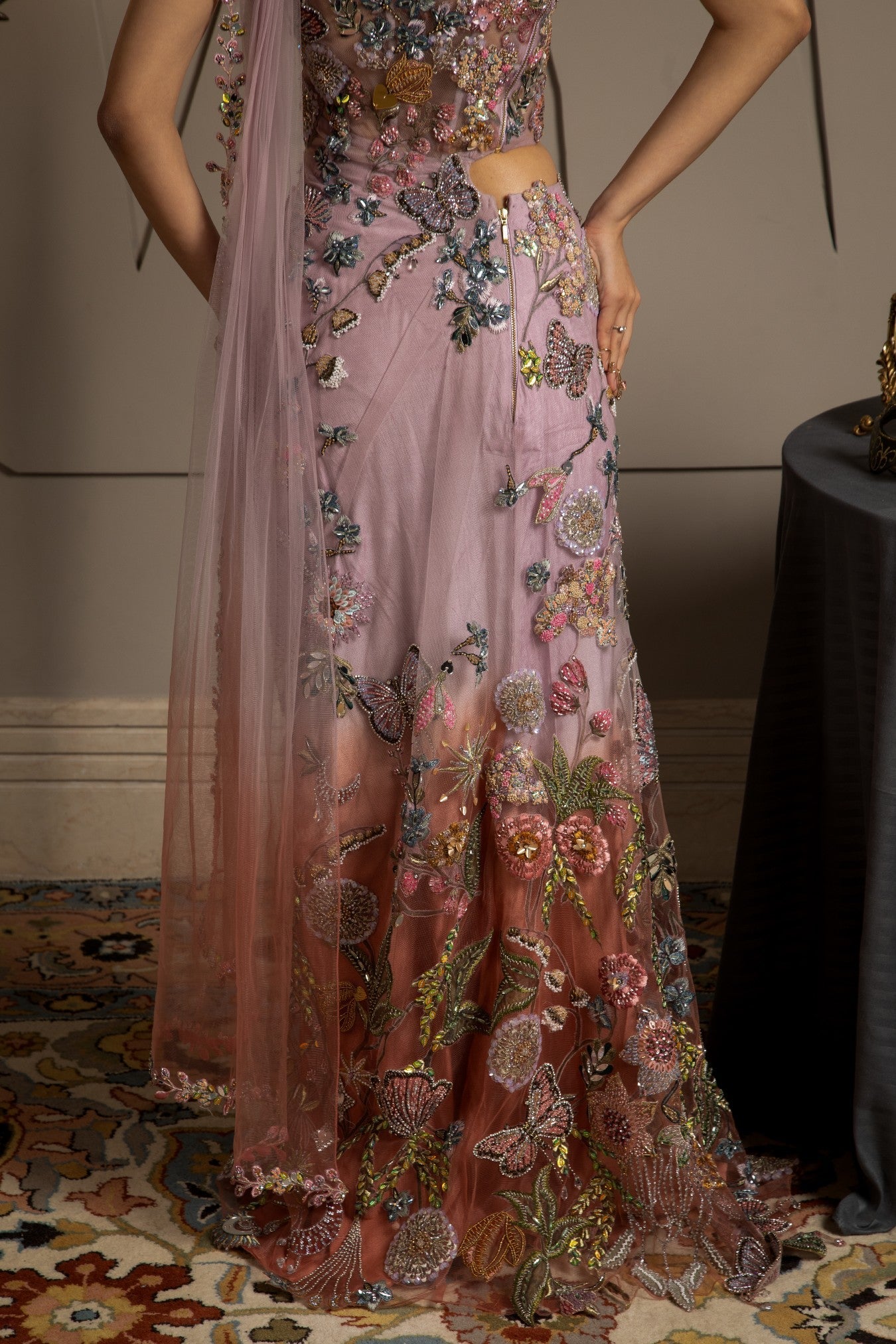 Elysia – taupe net lehenga, bisouNYC