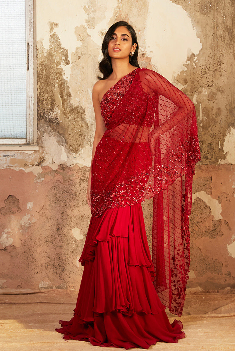 Emily – red georgette lehenga, bisouNYC