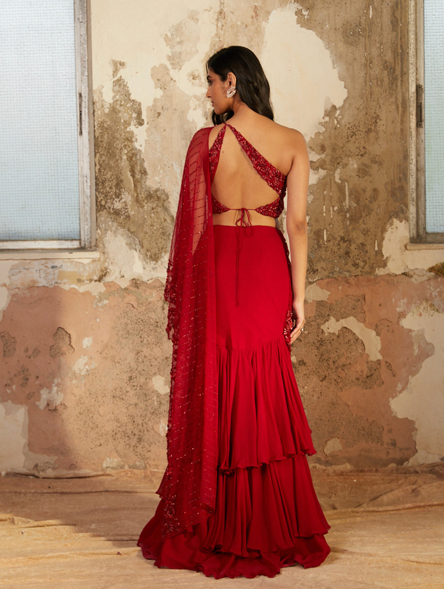 Emily – red georgette lehenga, bisouNYC