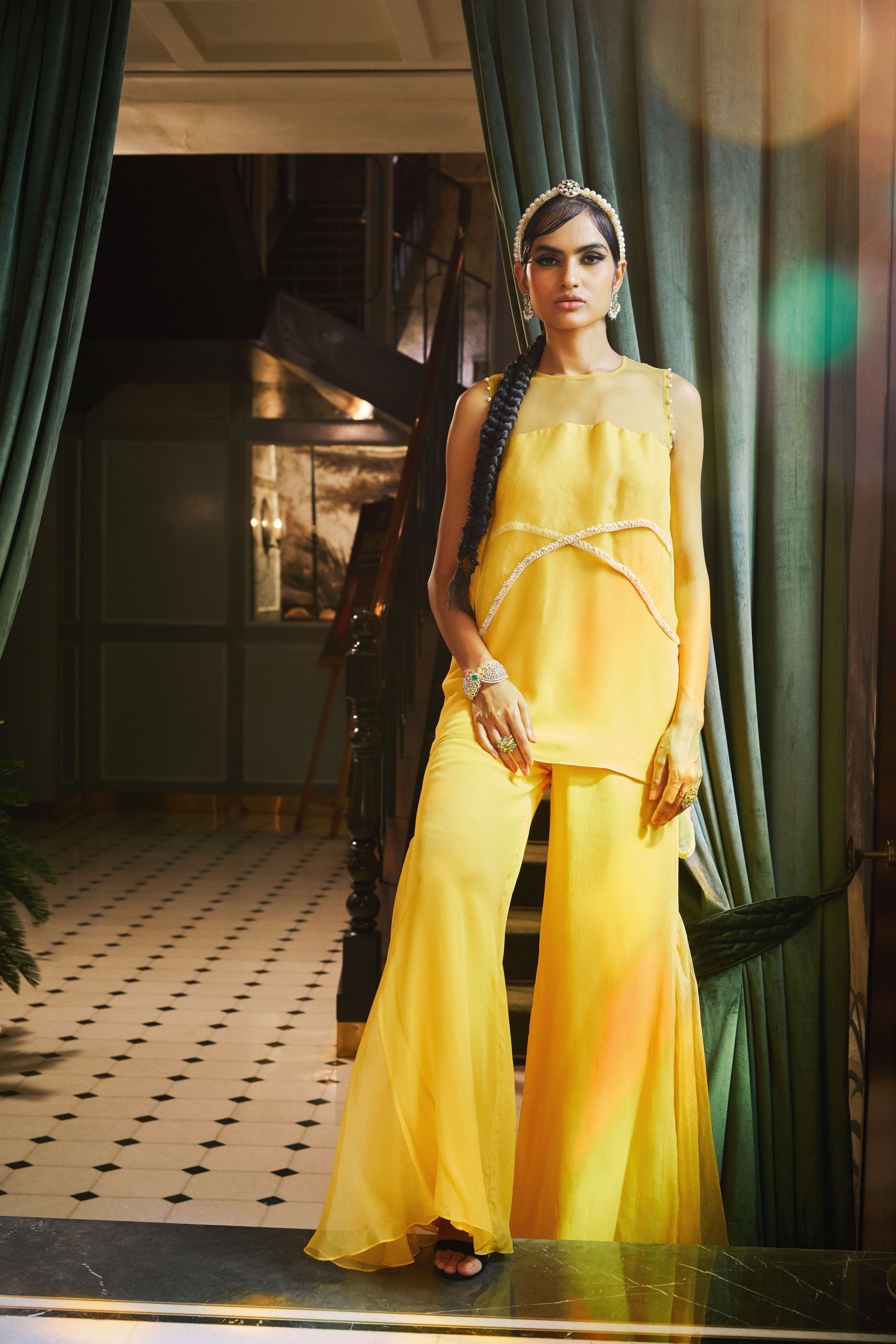 Esha – yellow organza suit, bisouNYC