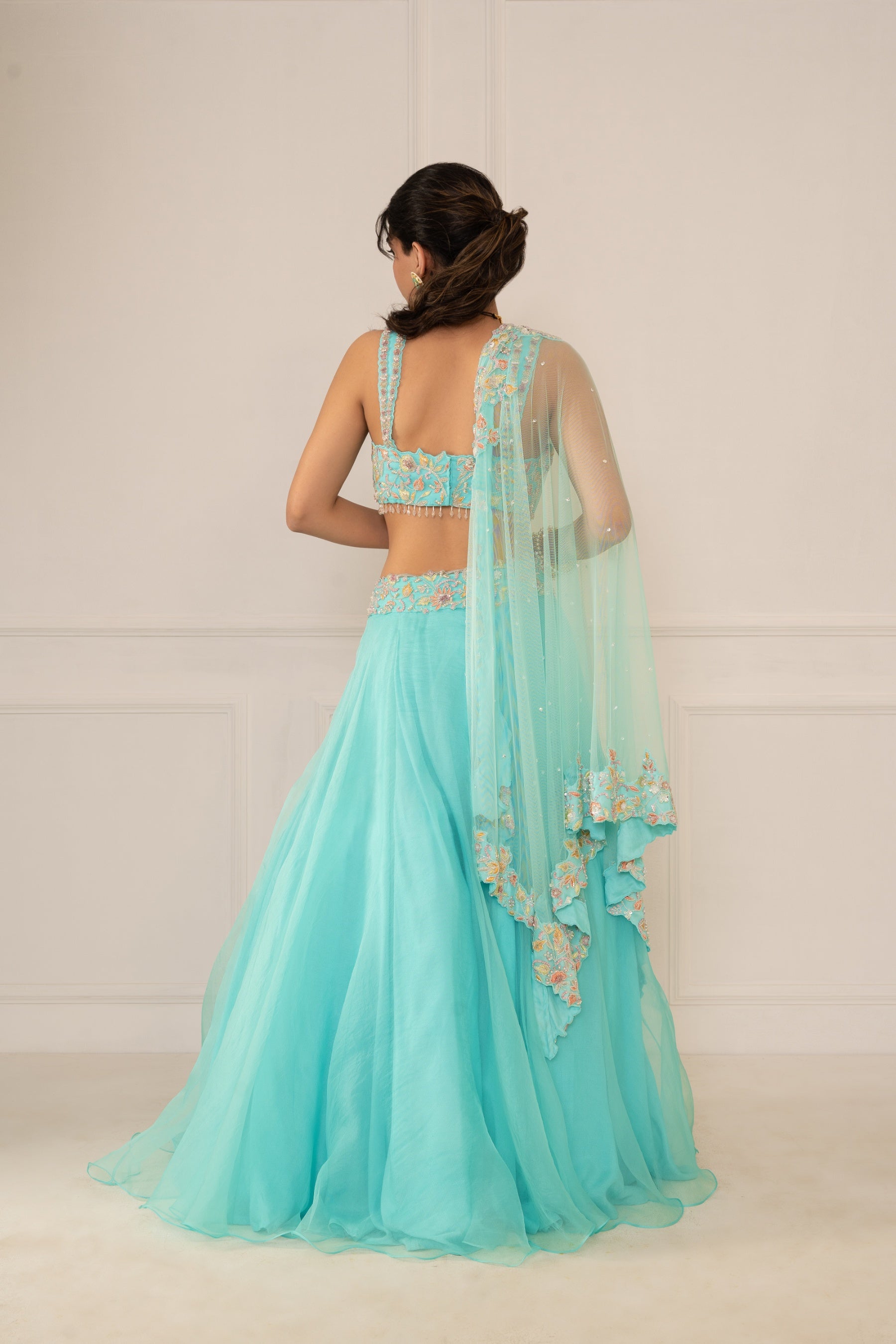 Esha – turquoise organza lehenga, bisouNYC