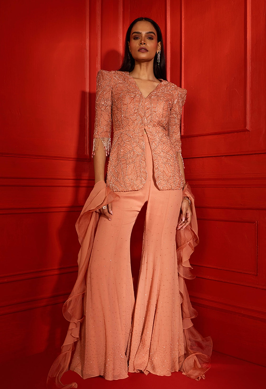 Gabby – peach organza suit, bisouNYC