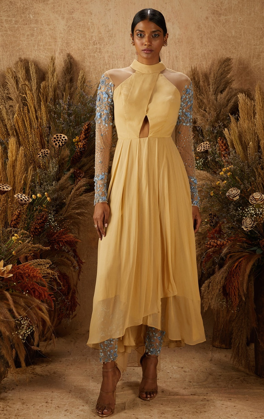 Halle – beige georgette suit, bisouNYC