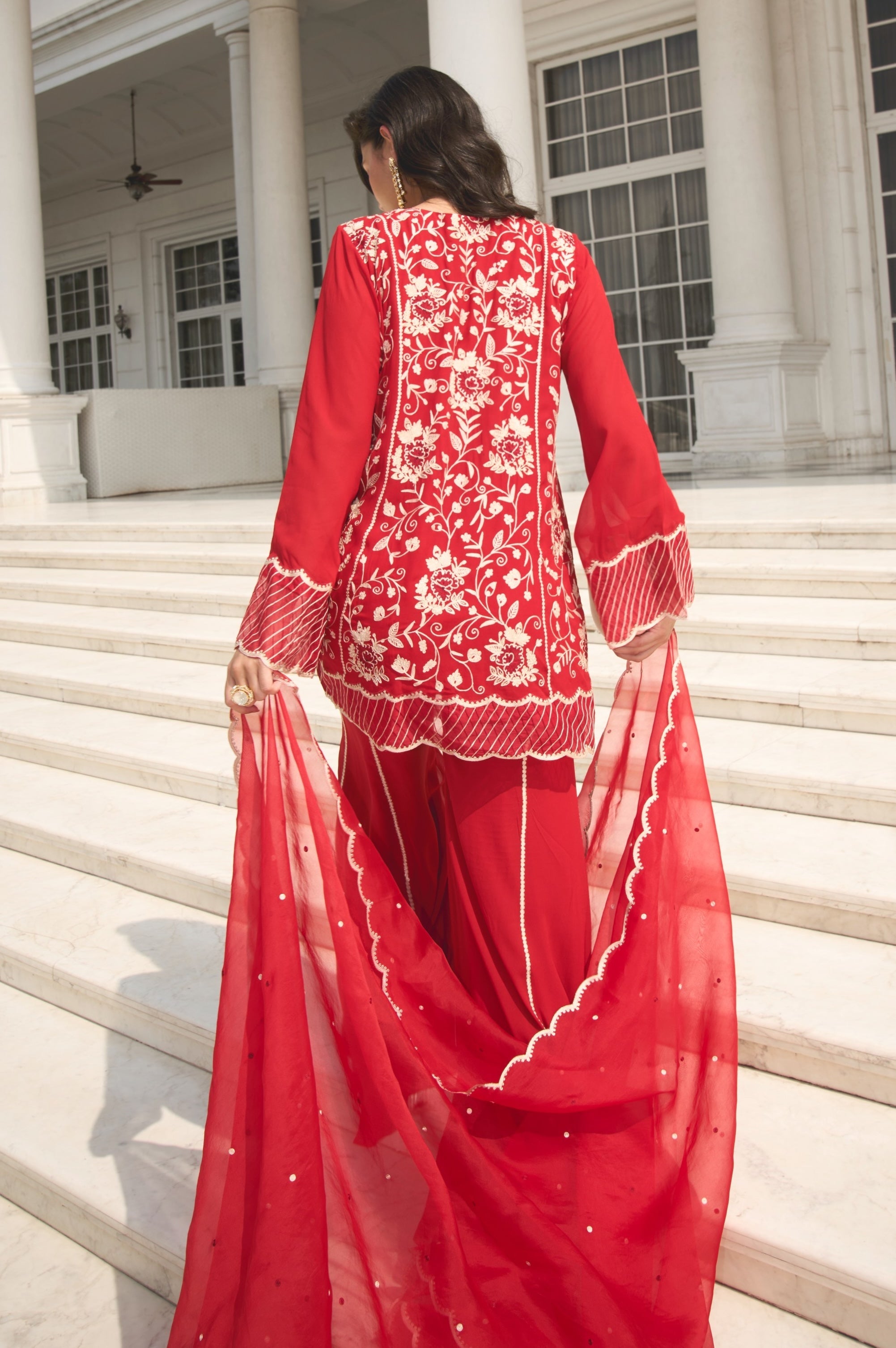 Hena – red georgette suit, bisouNYC