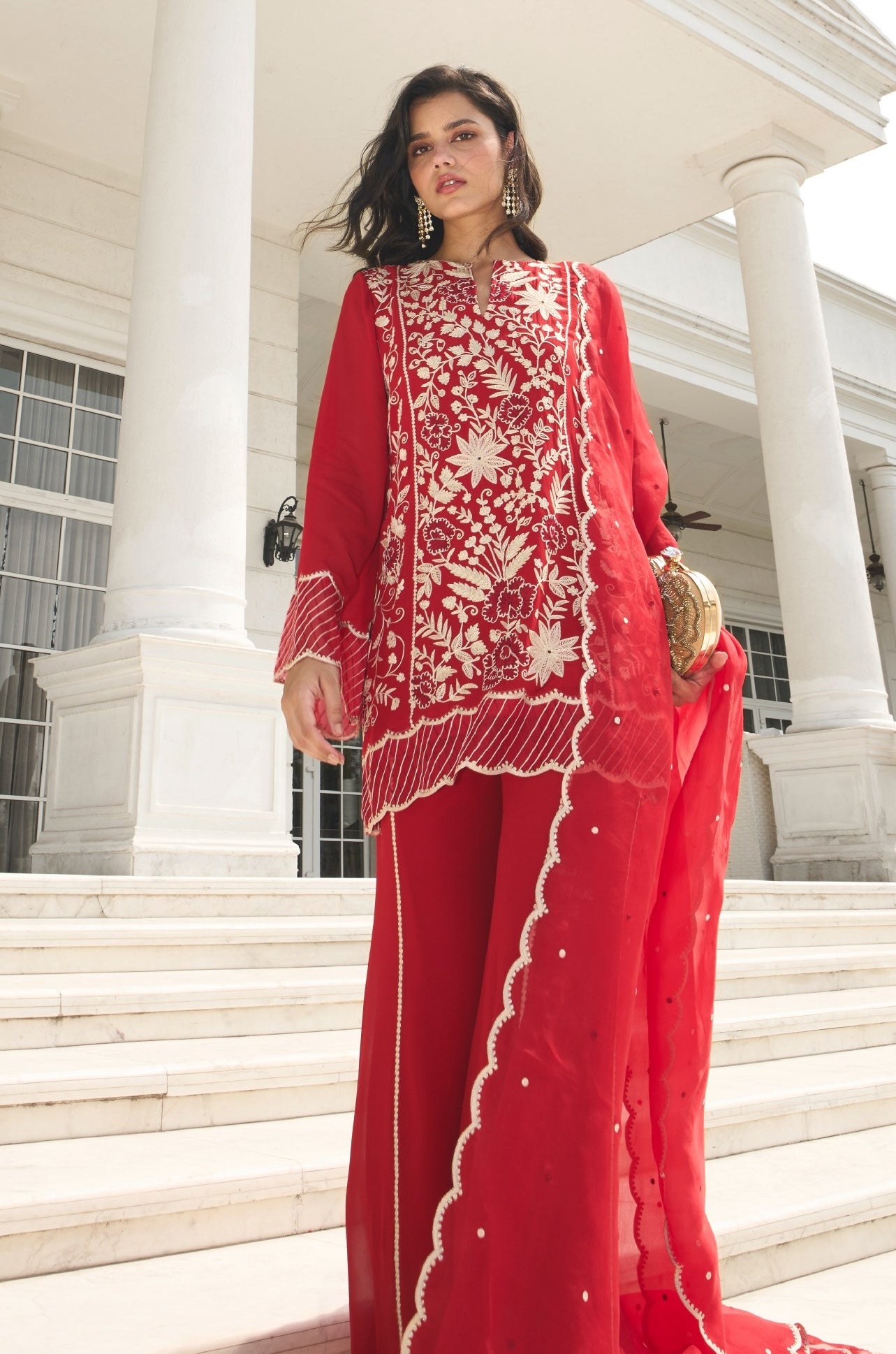 Hena – red georgette suit, bisouNYC