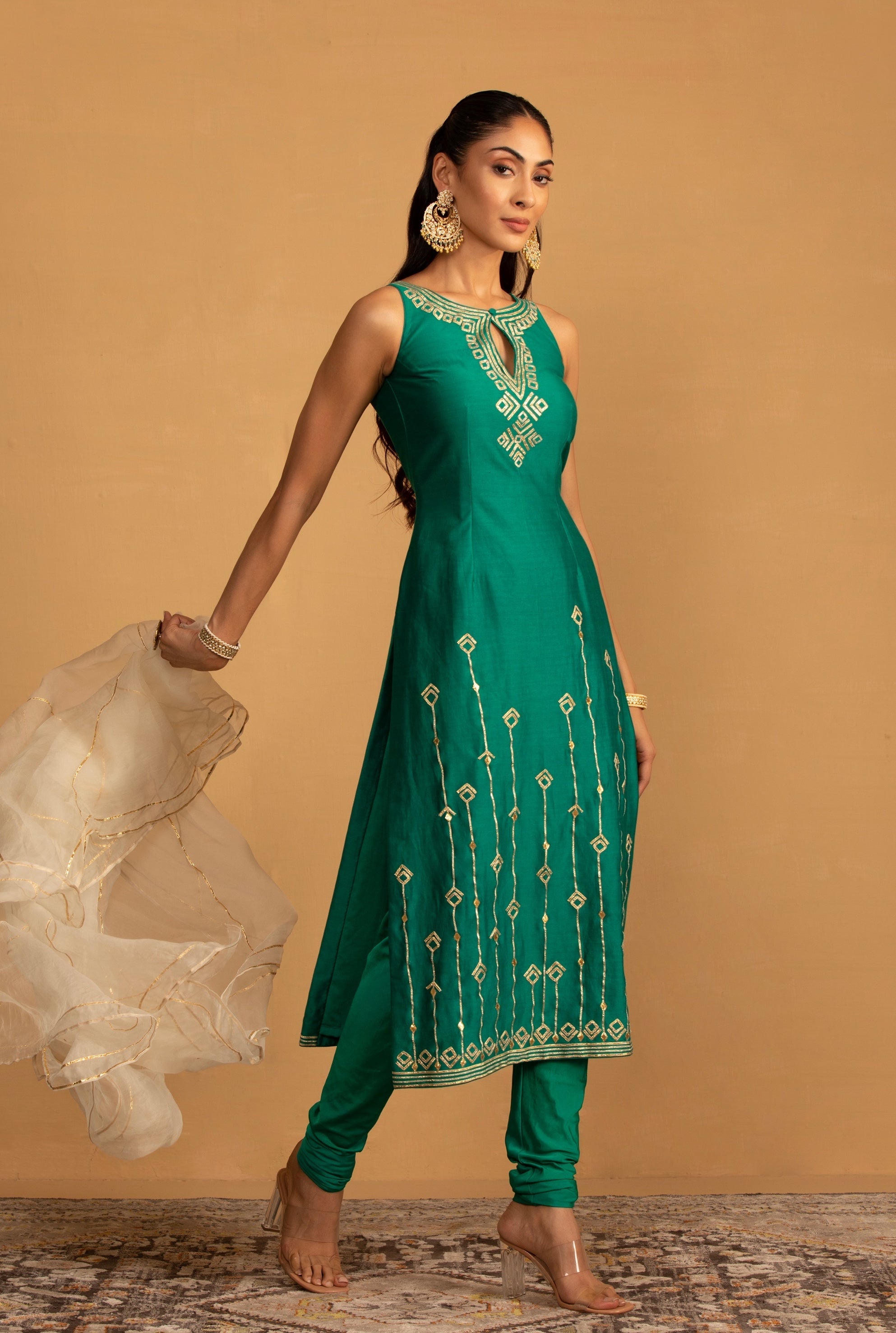 Hena – green organza suit, bisouNYC