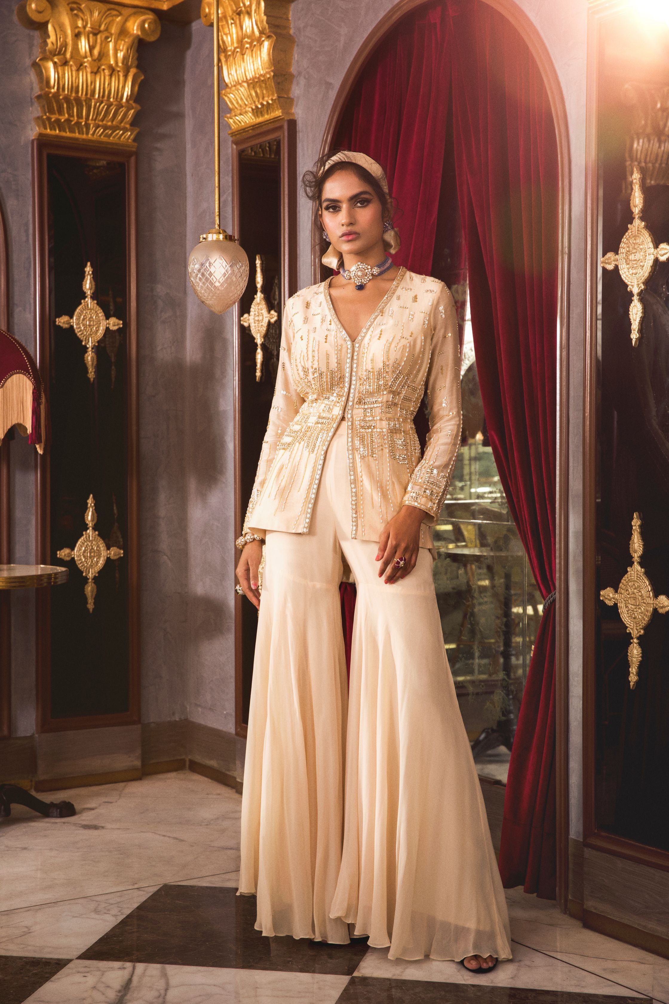 Humaira – ivory georgette suit, bisouNYC