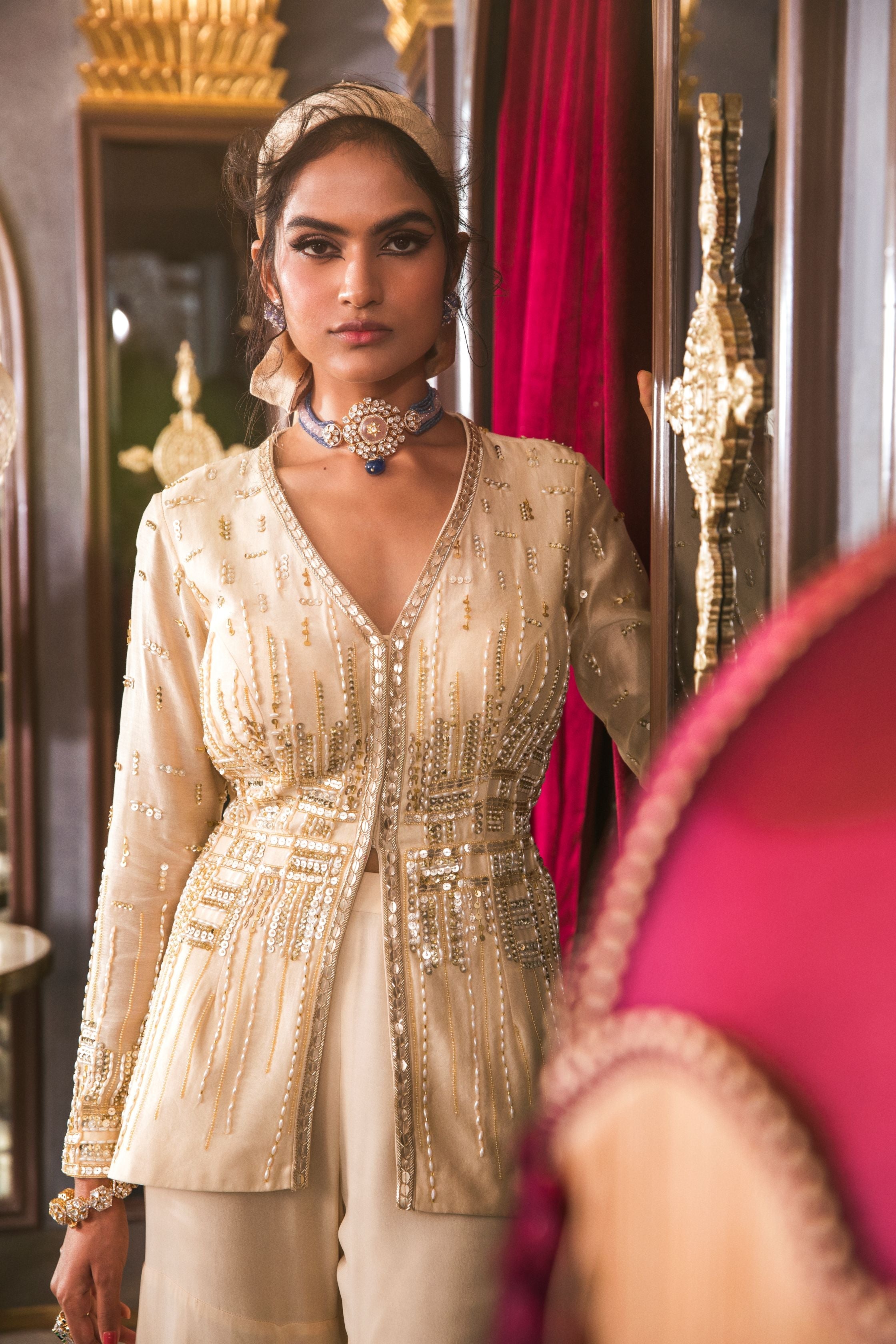 Humaira – ivory georgette suit, bisouNYC