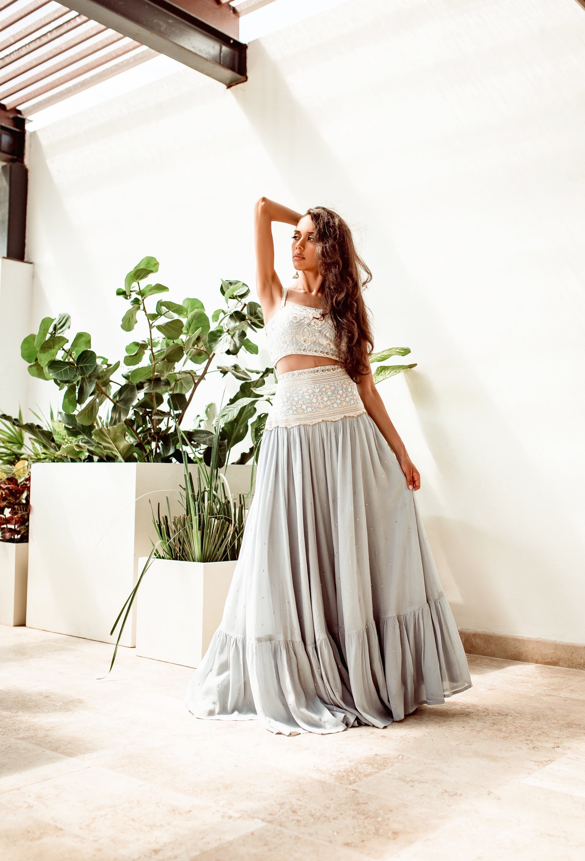 Hvar – grey chiffon lehenga, bisouNYC