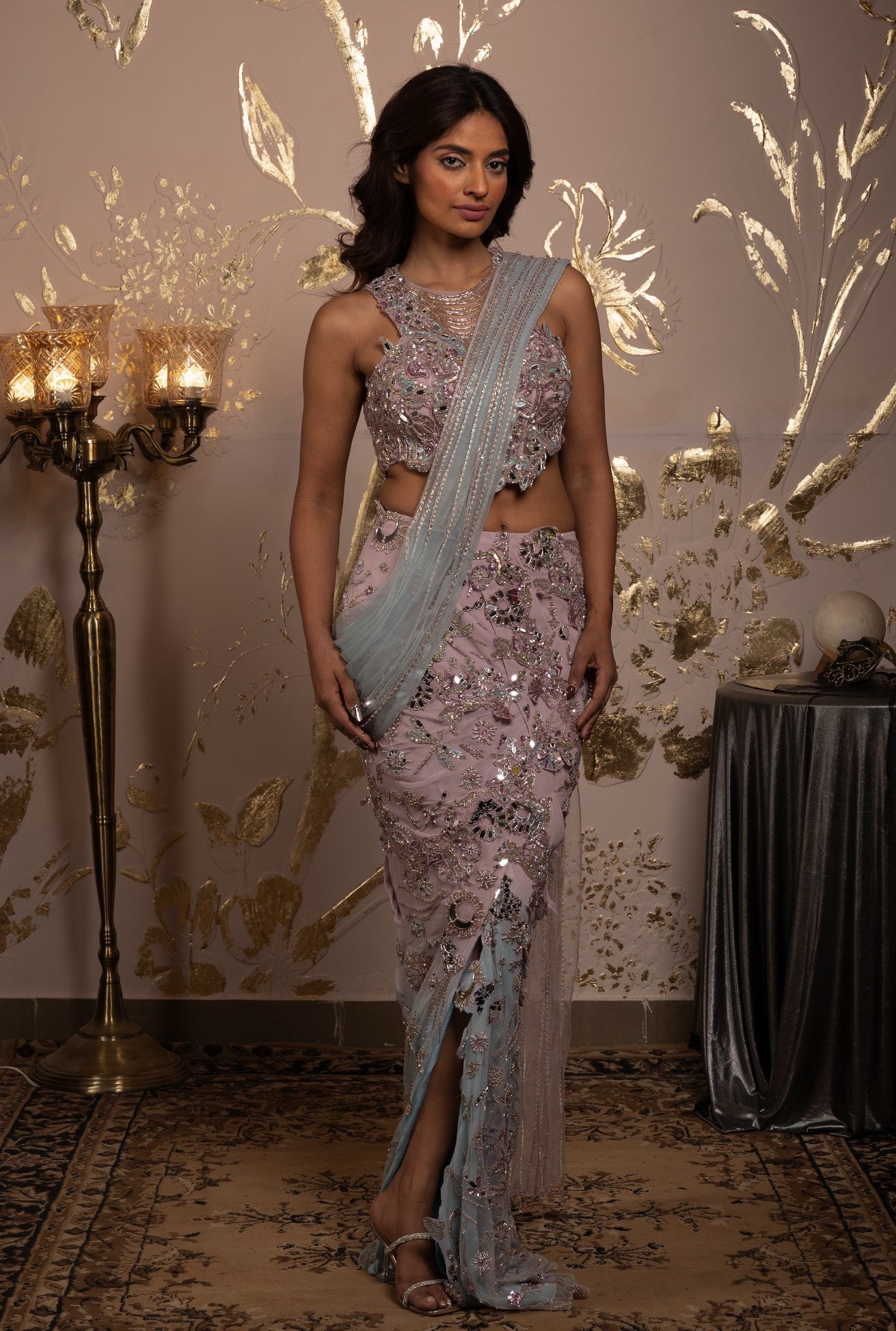 Ila – pink georgette saree, bisouNYC