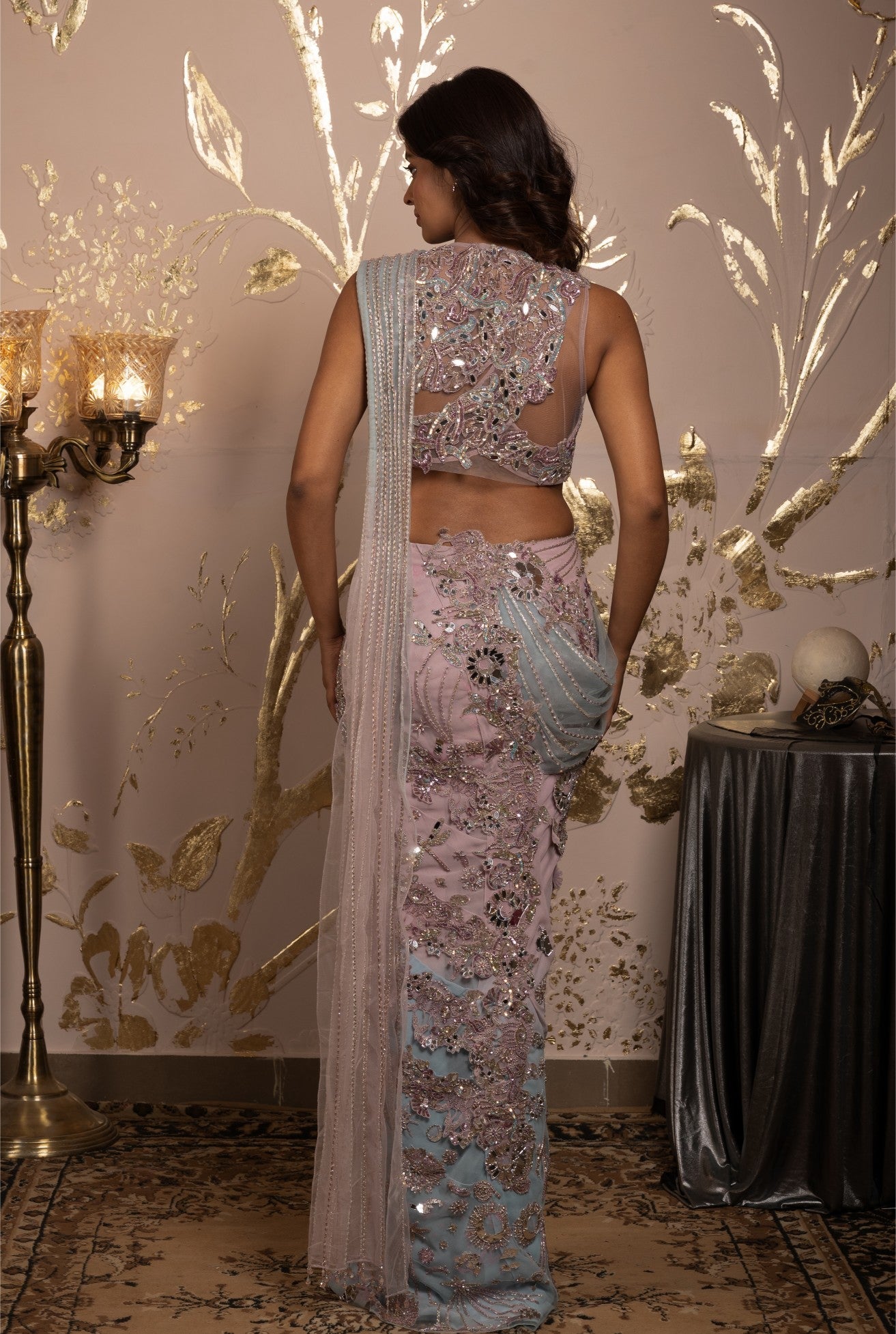 Ila – pink georgette saree, bisouNYC