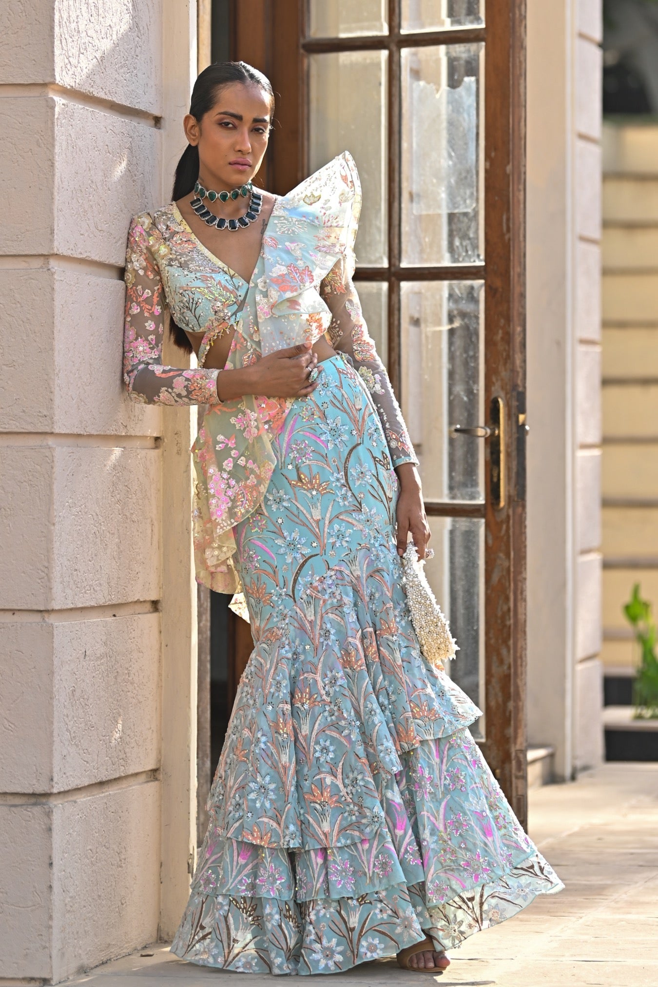 Ilsa – blue organza saree, bisouNYC