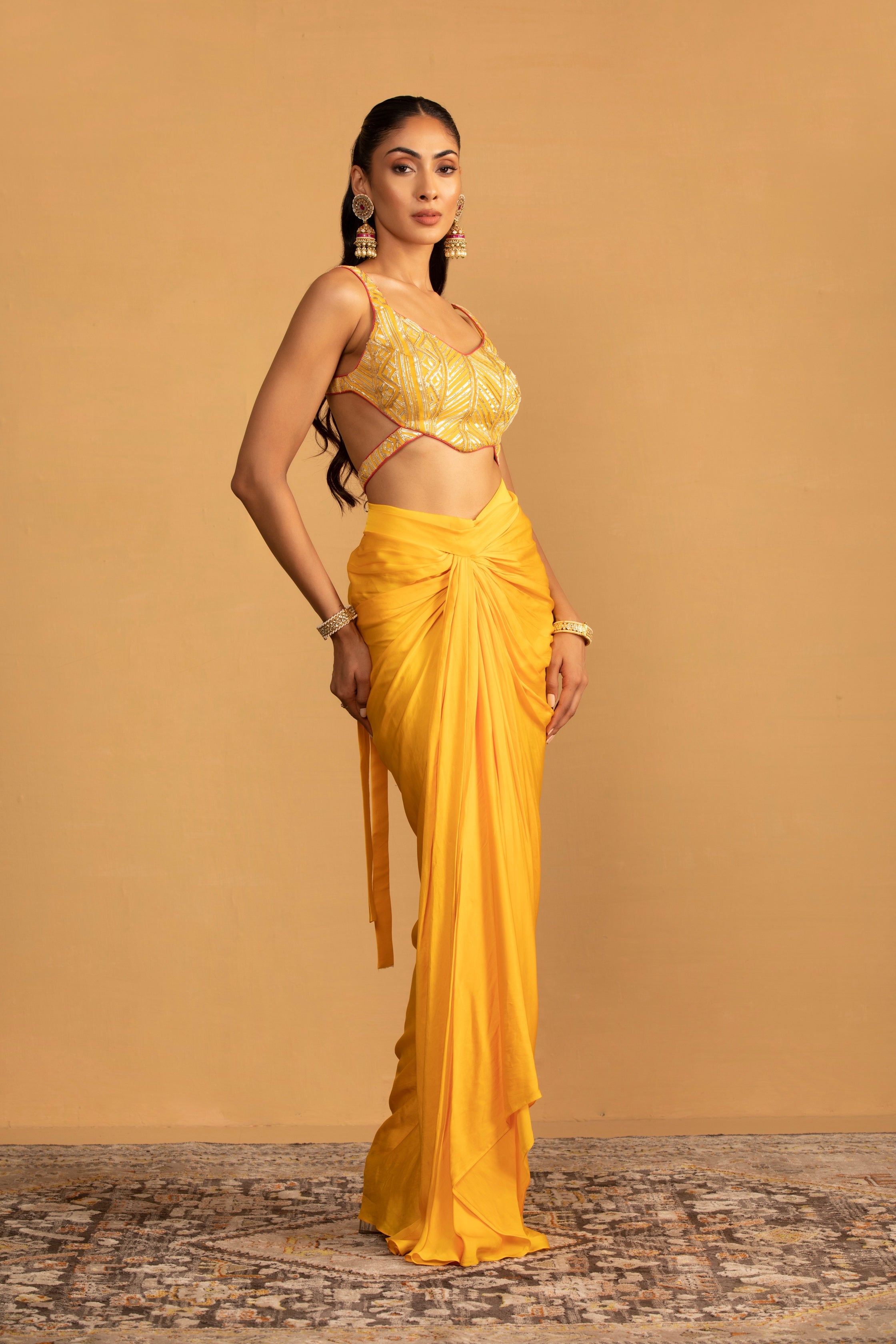 Iman – yellow georgette outfit, bisouNYC