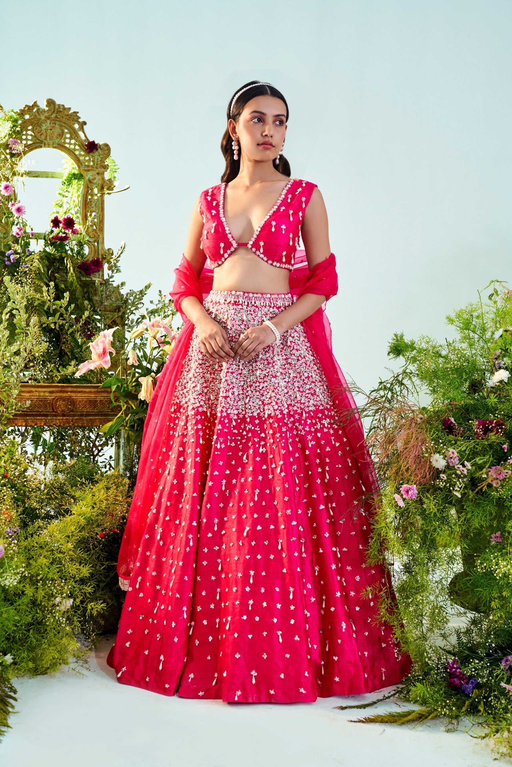 Iris – red silk lehenga, bisouNYC
