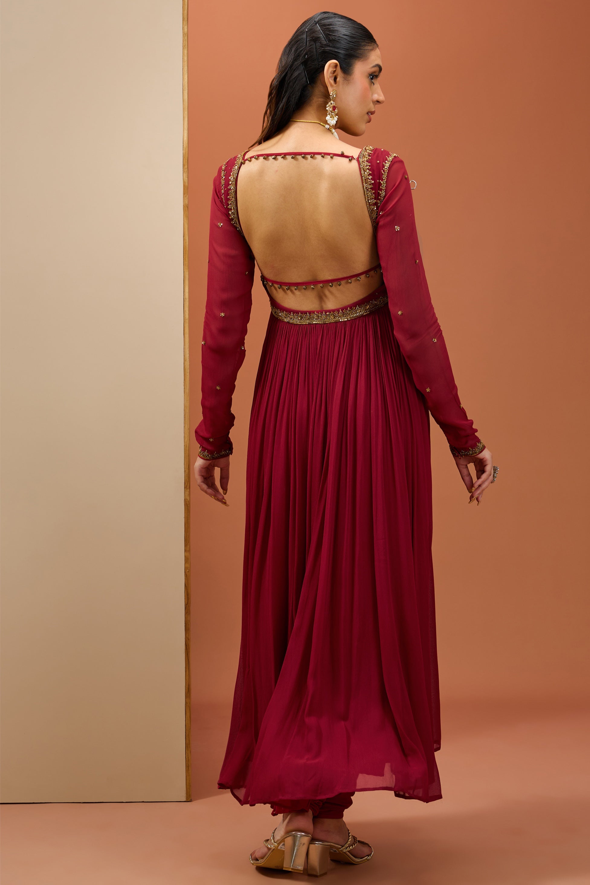 Isha – maroon organza suit, bisouNYC