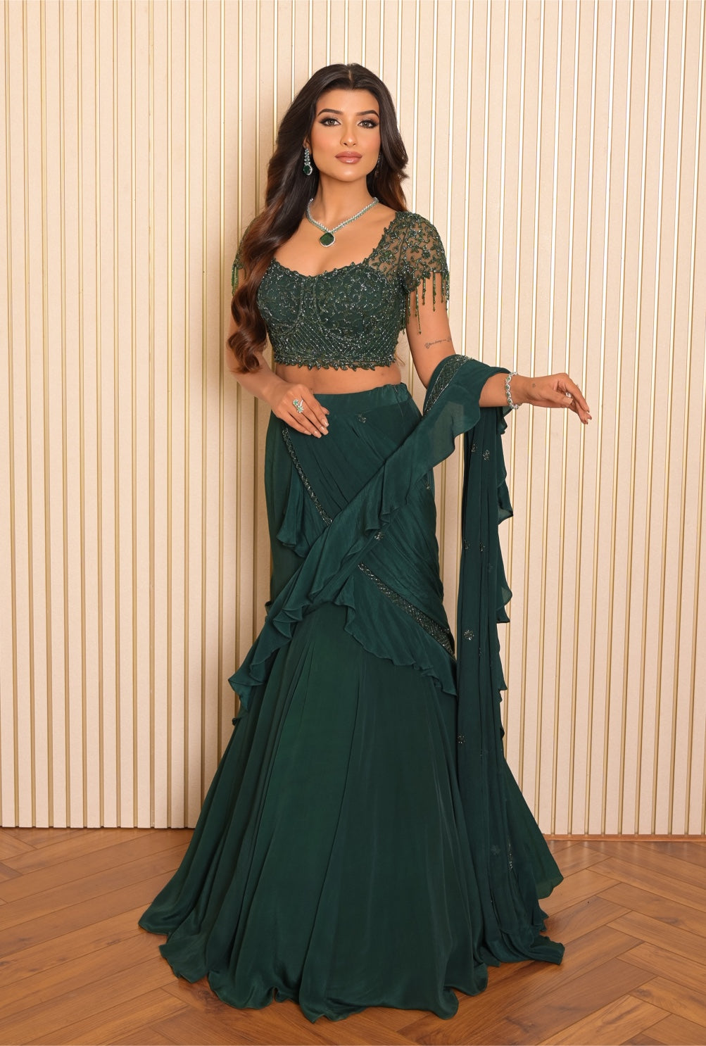 Ivy – green net lehenga, bisouNYC