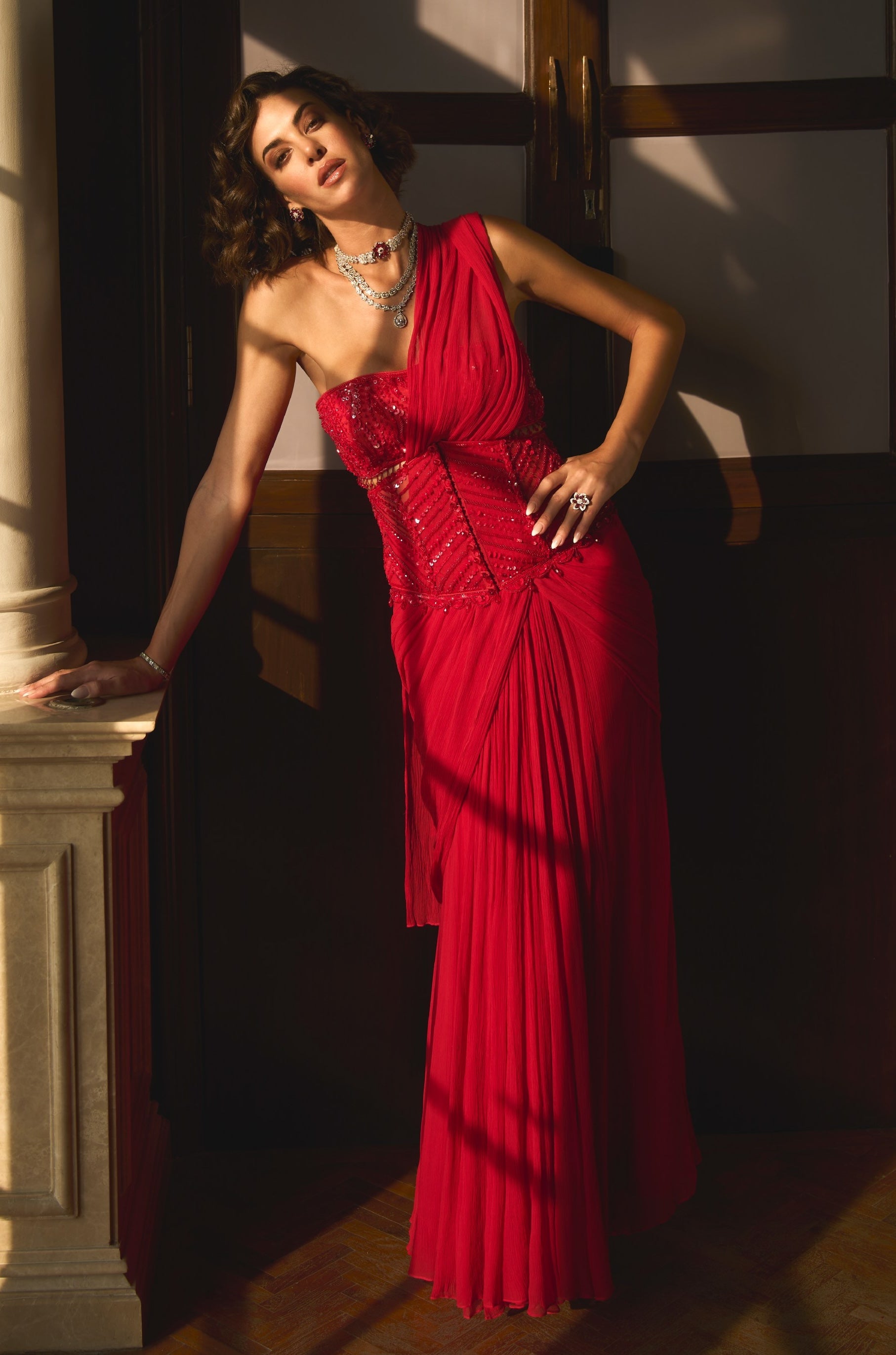 Juhi – red chiffon saree, bisouNYC