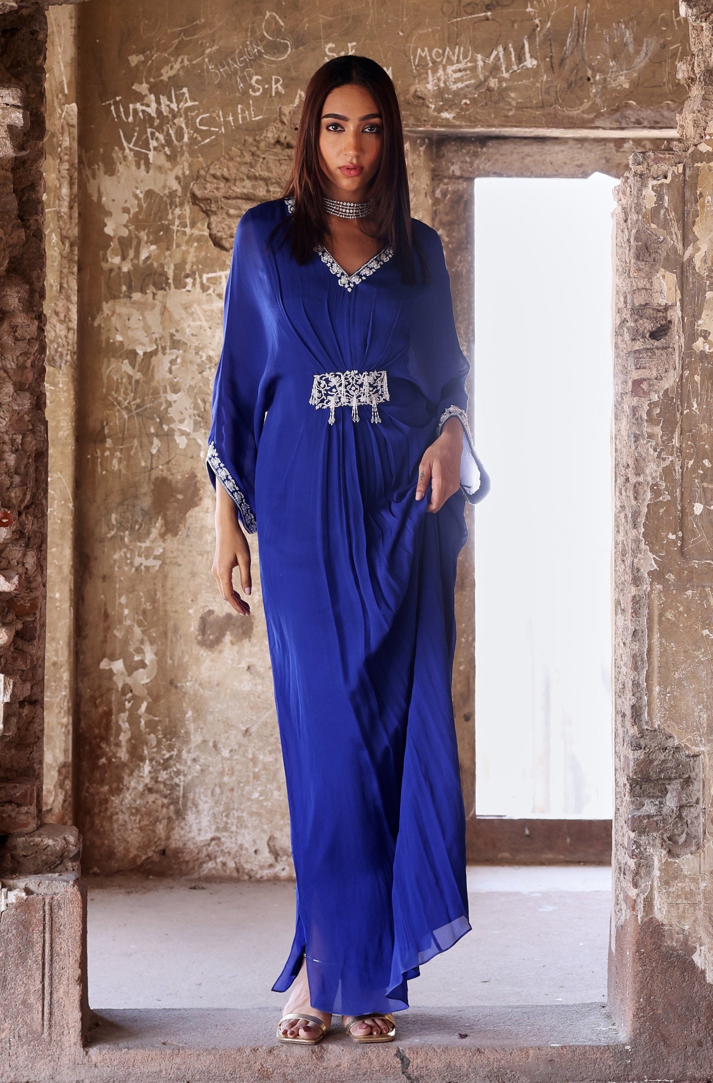 Julie – blue chiffon dress, bisouNYC