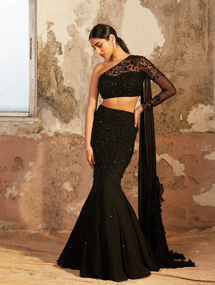 Kate – black georgette lehenga, bisouNYC