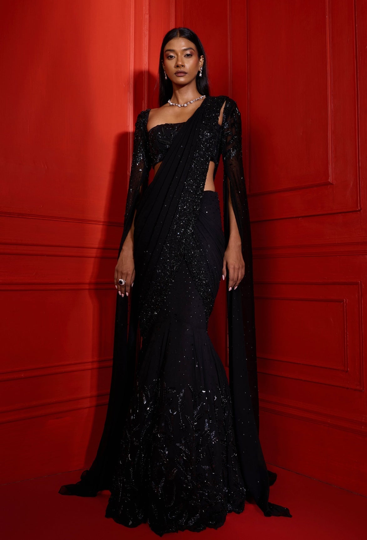 Kayla – black georgette saree, bisouNYC