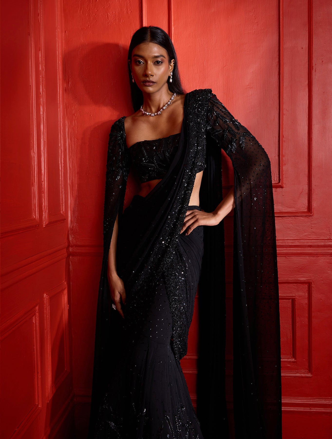 Kayla – black georgette saree, bisouNYC
