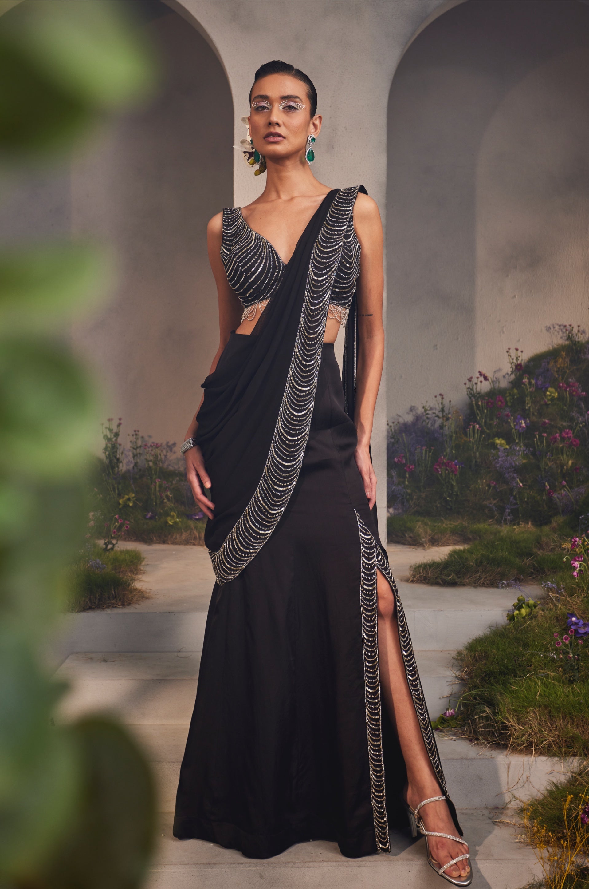 Lacey – black organza lehenga, bisouNYC