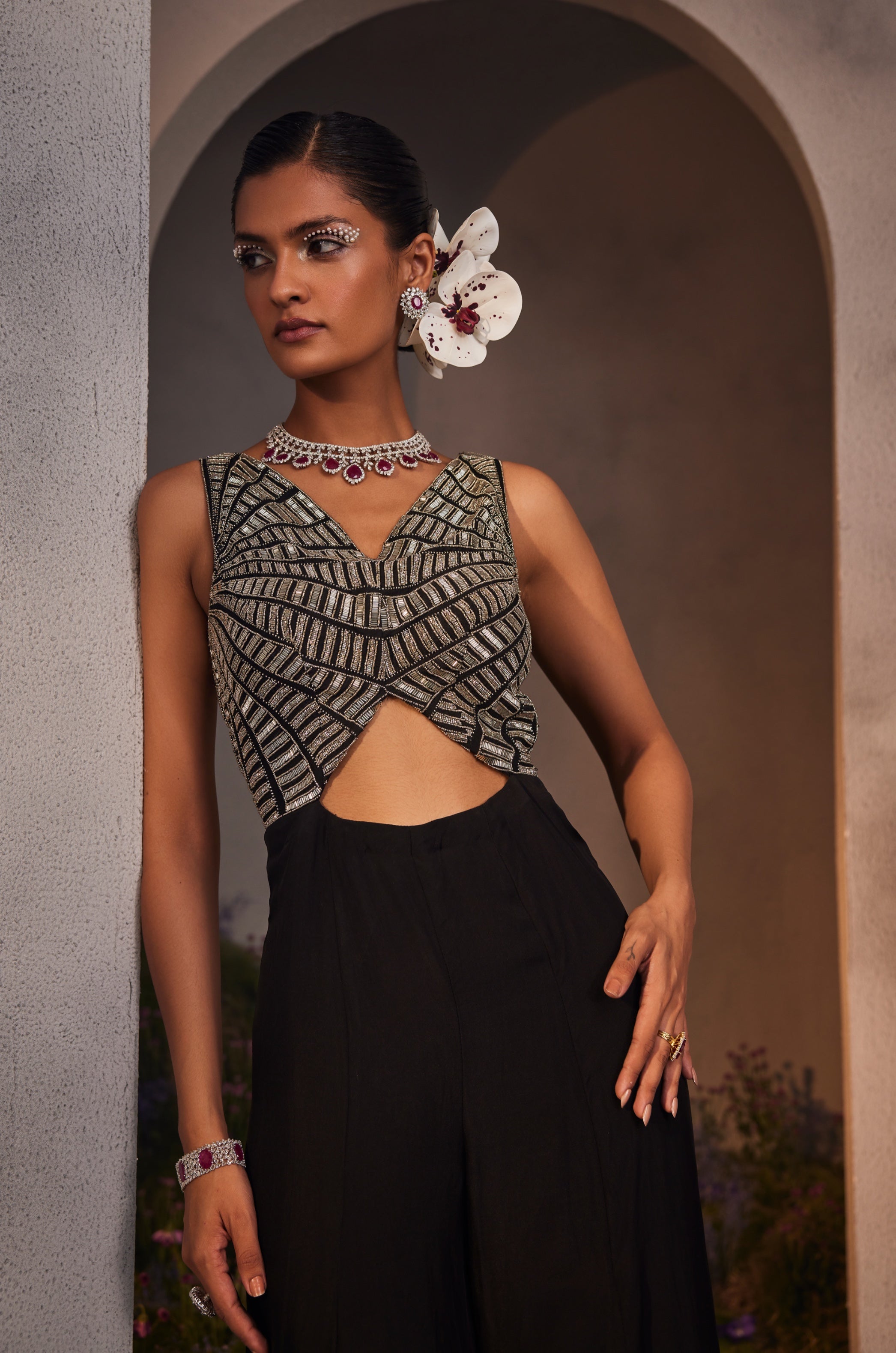 Lara – black organza suit, bisouNYC