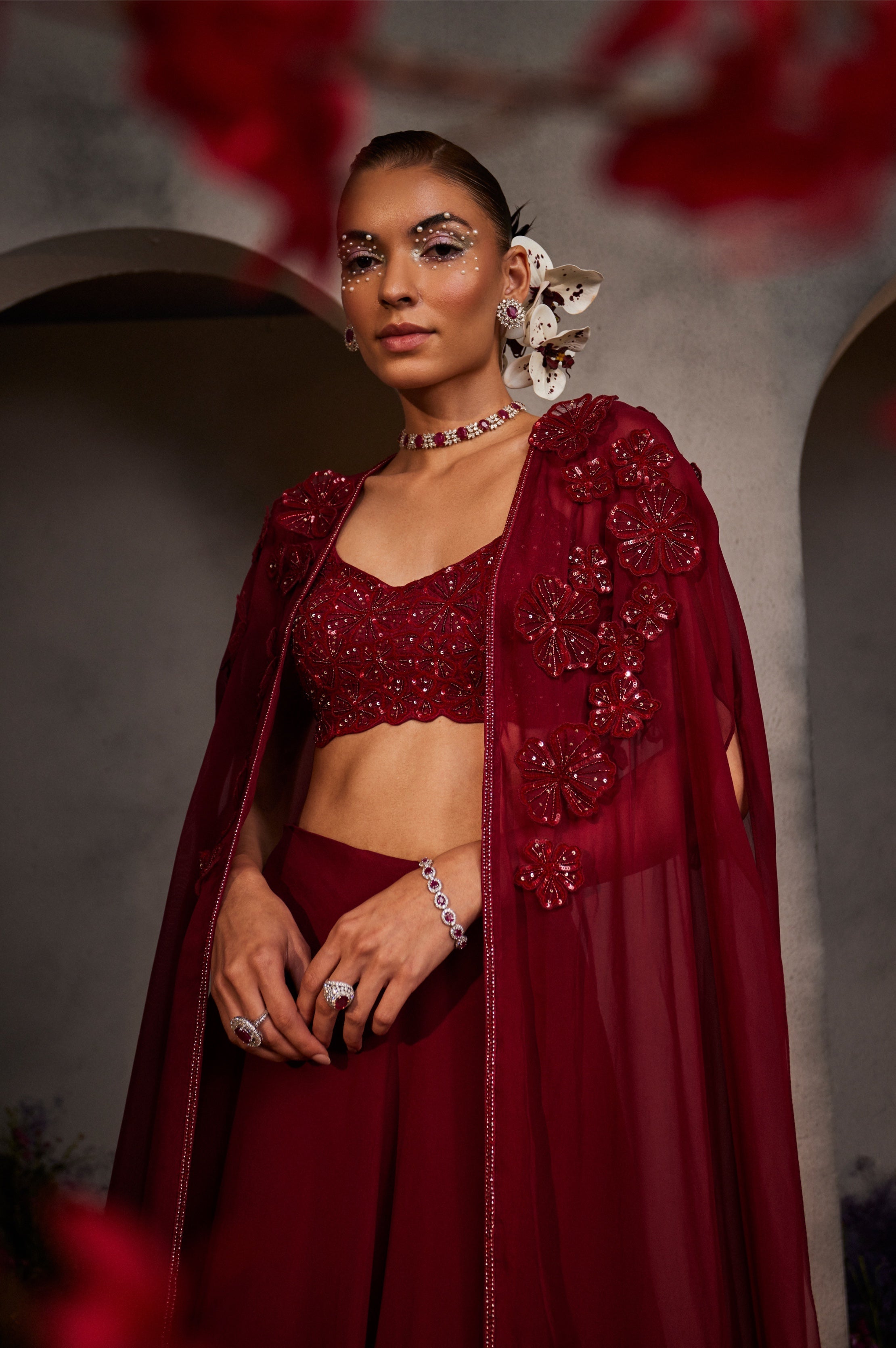 Lauren – maroon organza lehenga, bisouNYC