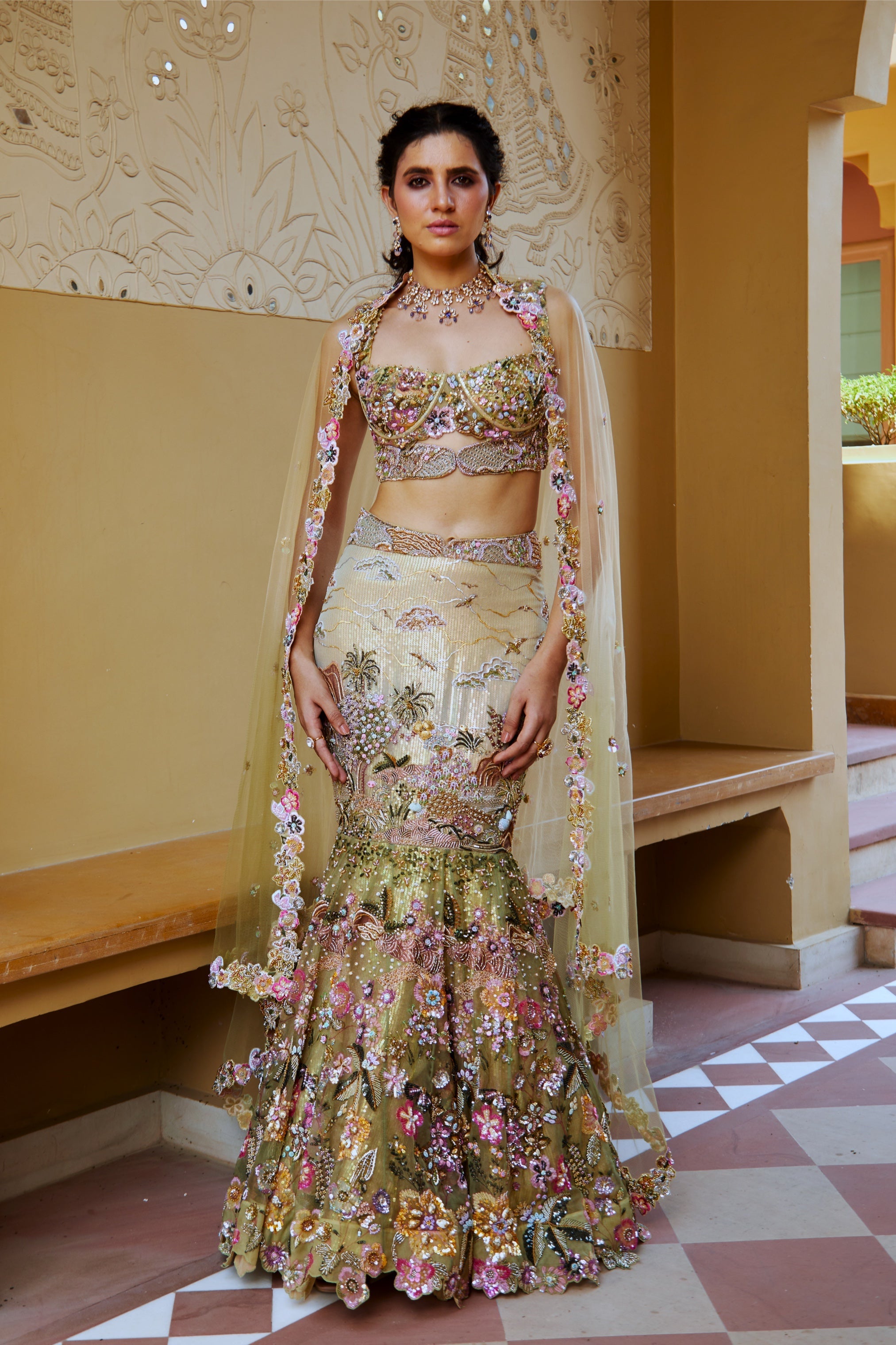Lavanya – yellow organza lehenga, bisouNYC