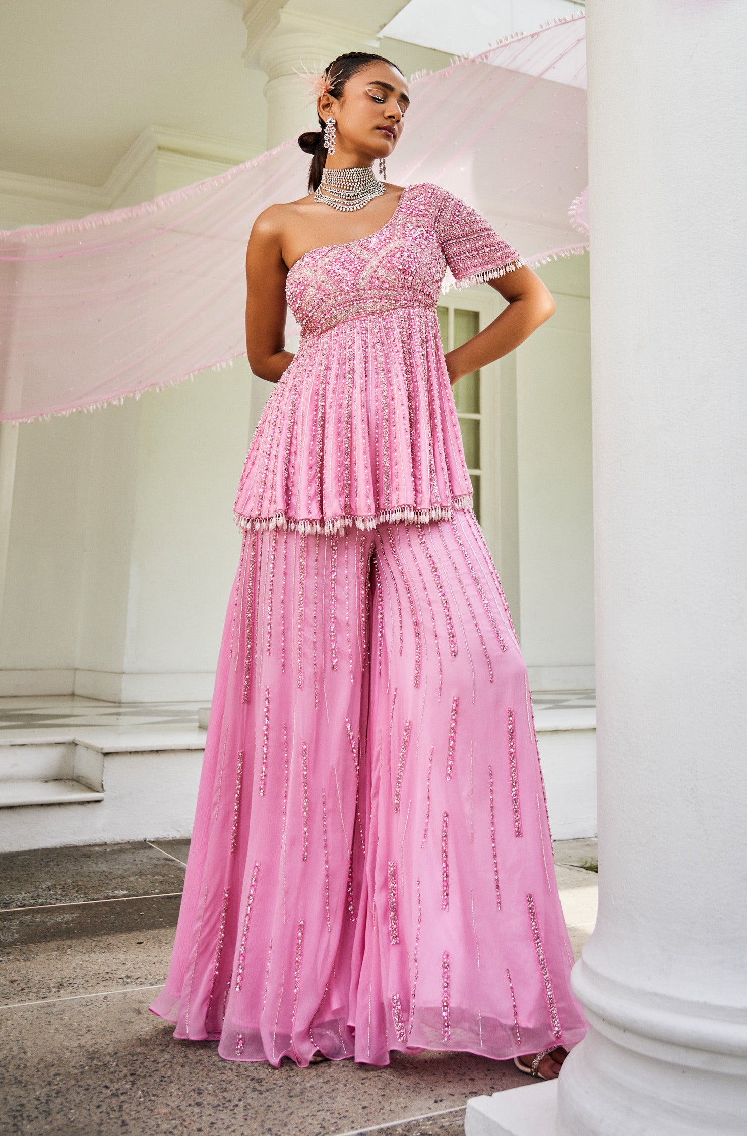 Laverne – pink chiffon suit, bisouNYC