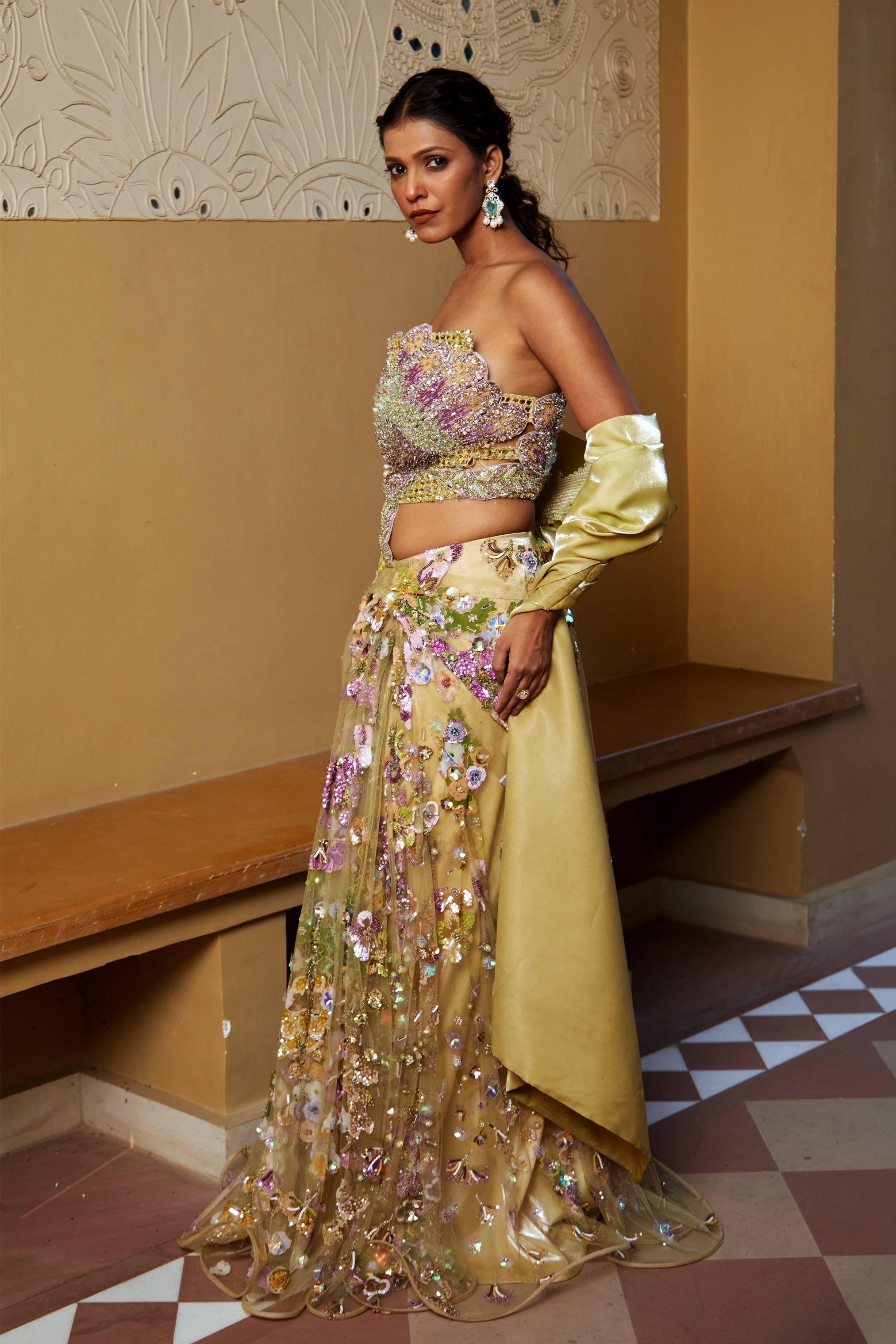 Laya – yellow net lehenga, bisouNYC
