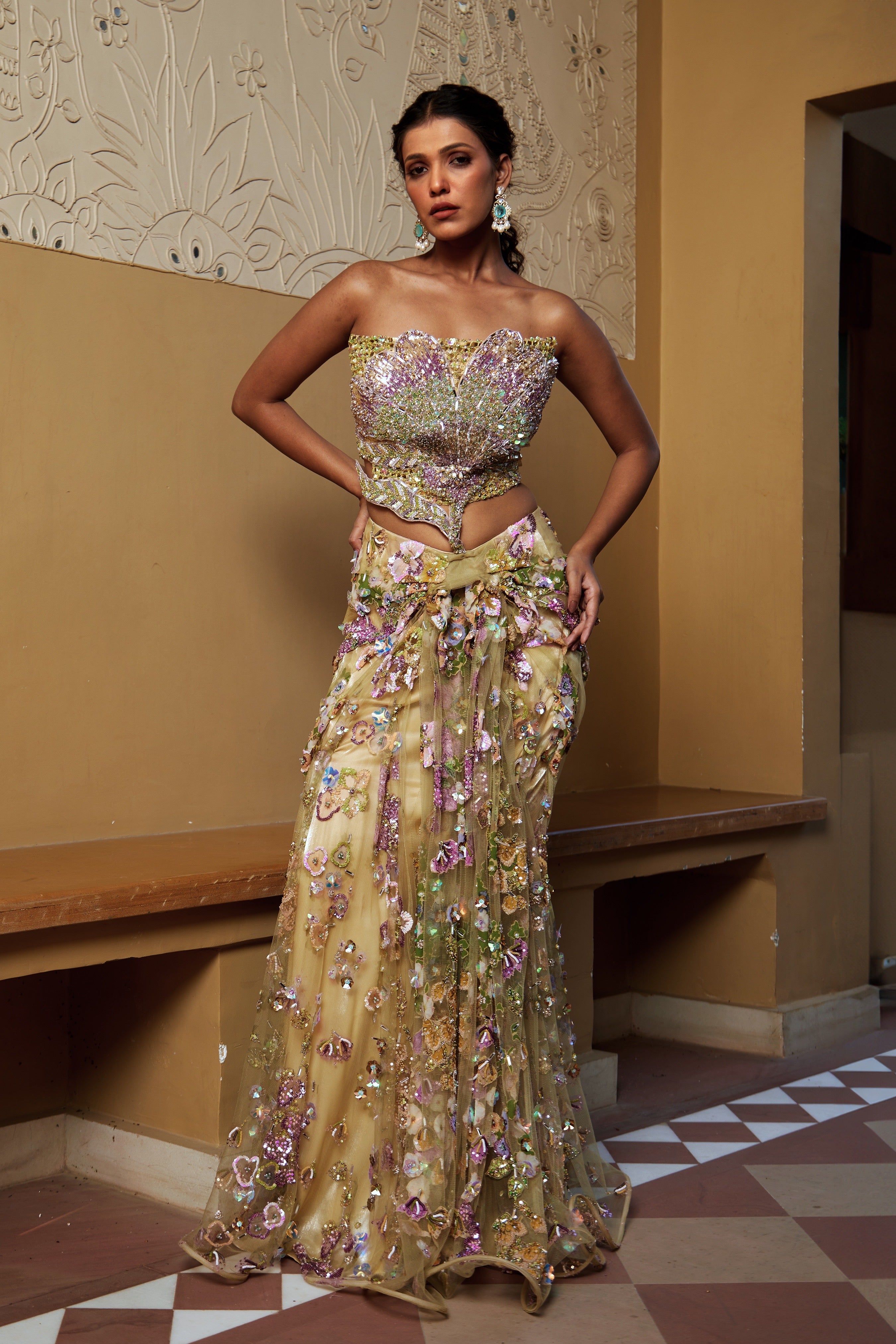 Laya – yellow net lehenga, bisouNYC