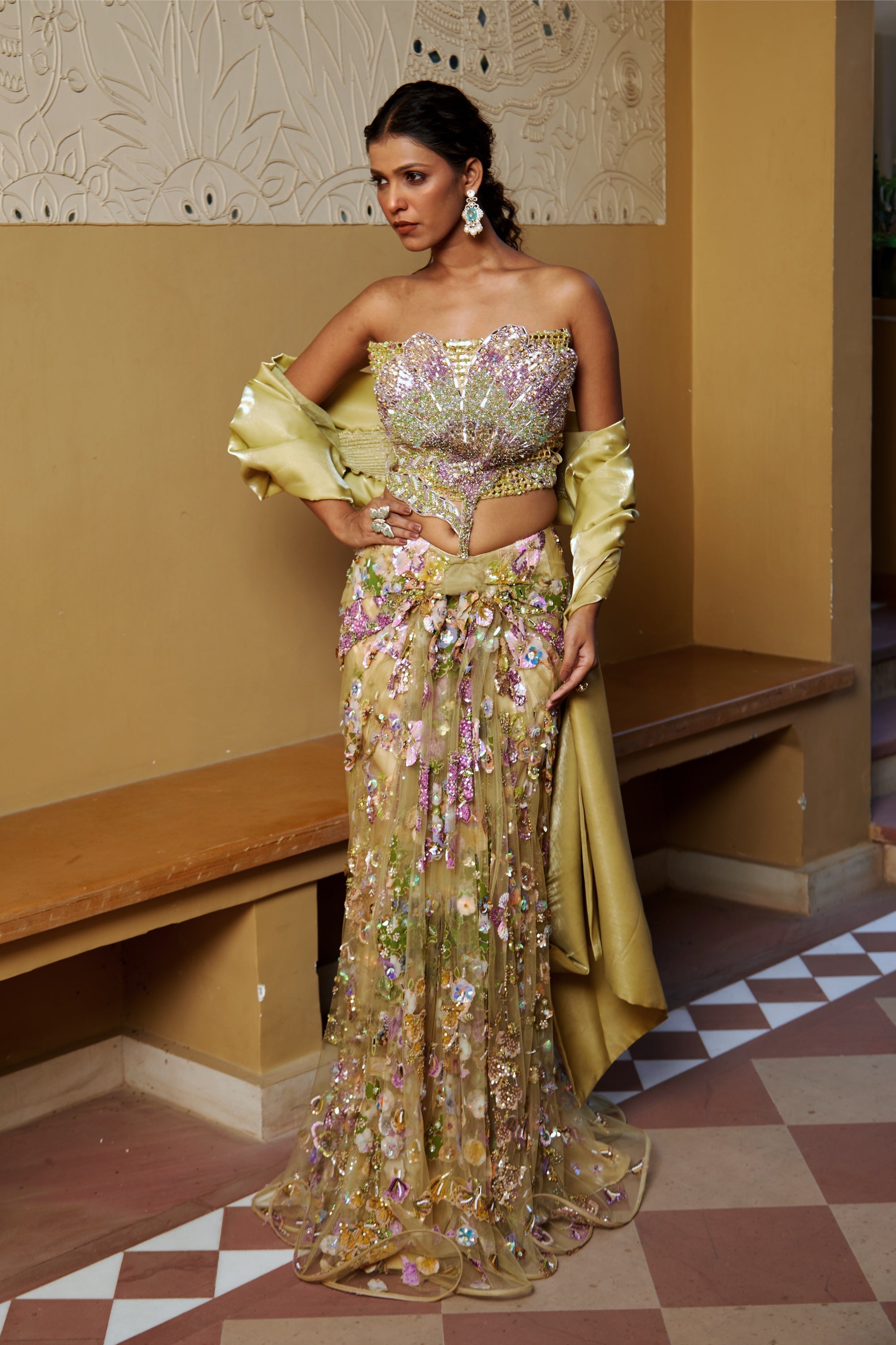 Laya – yellow net lehenga, bisouNYC