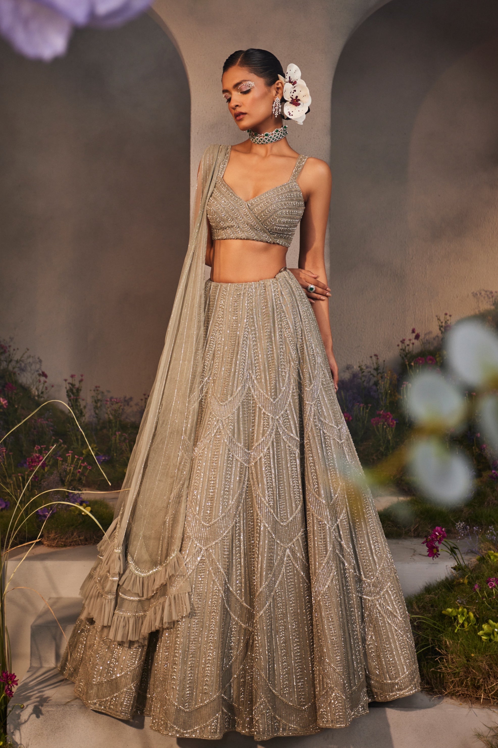Layla – grey net lehenga, bisouNYC