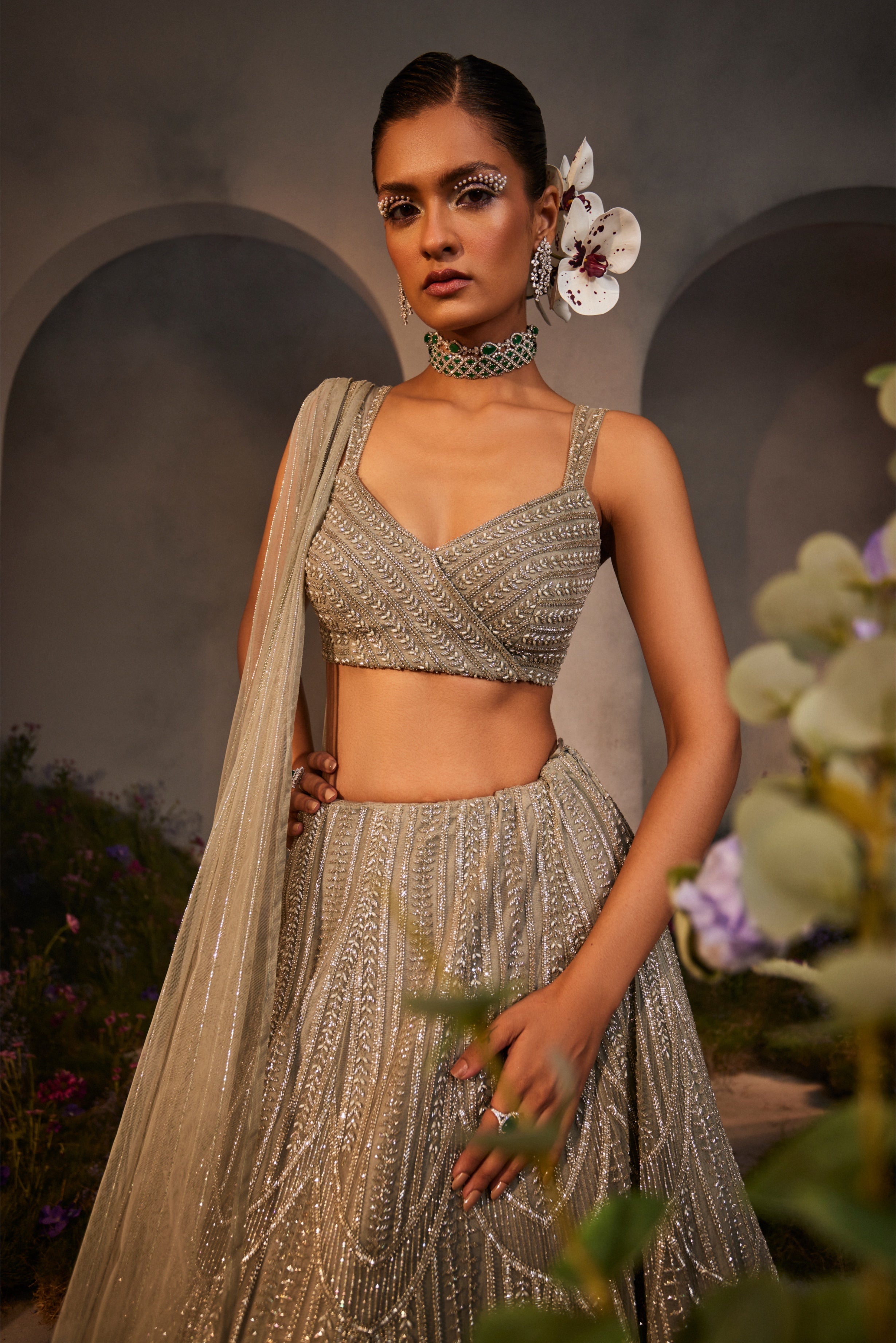 Layla – grey net lehenga, bisouNYC