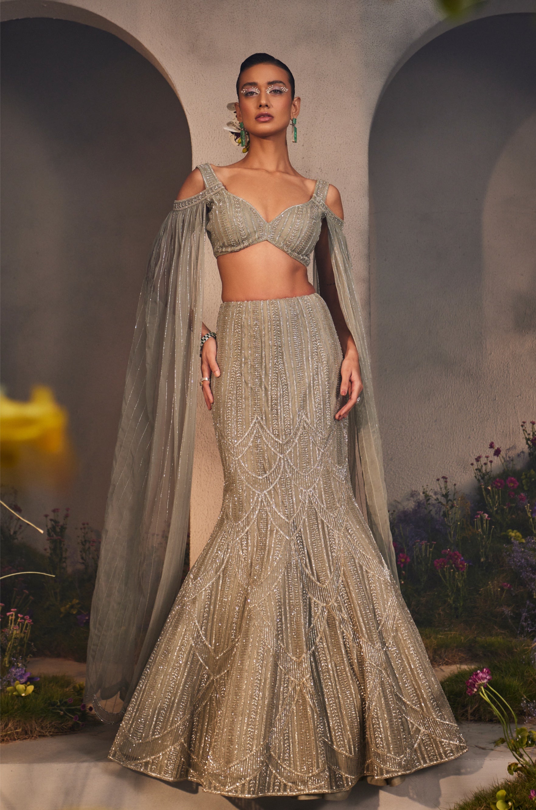 Leah – grey net lehenga, bisouNYC