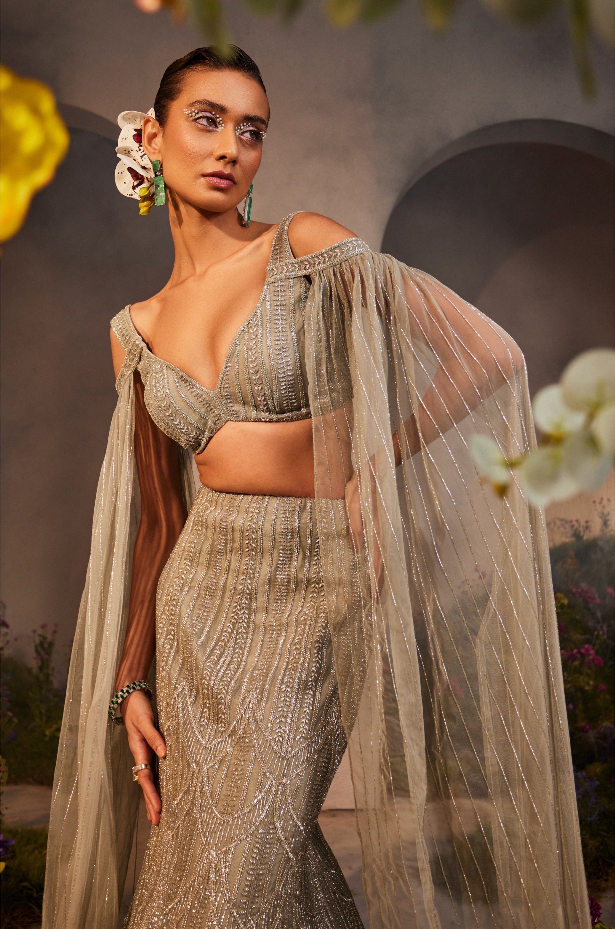 Leah – grey net lehenga, bisouNYC
