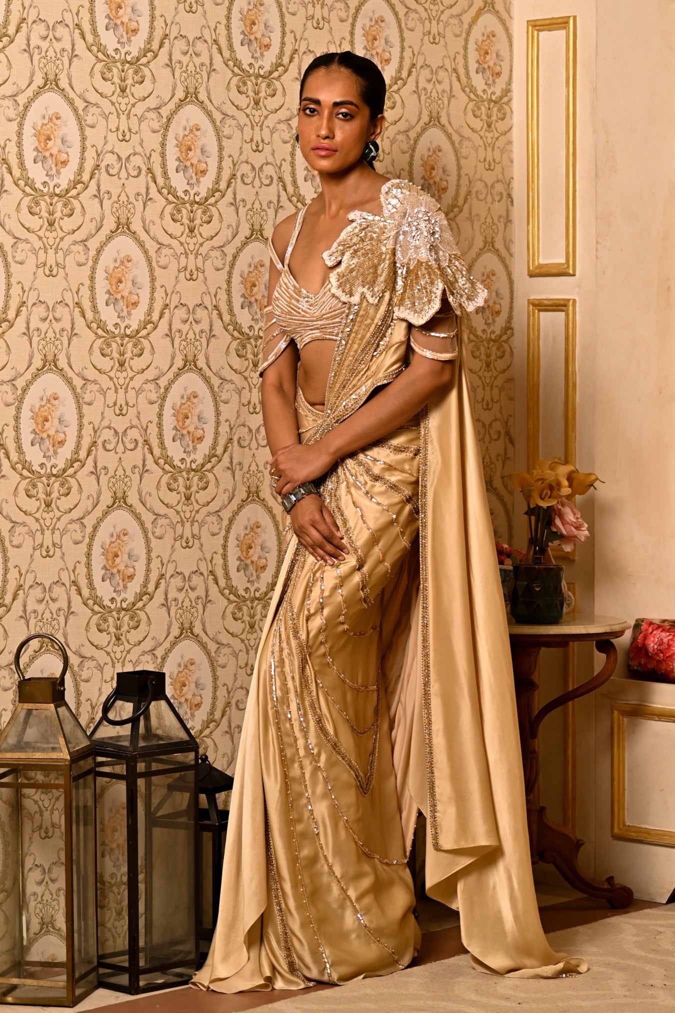 Leia – gold organza saree, bisouNYC