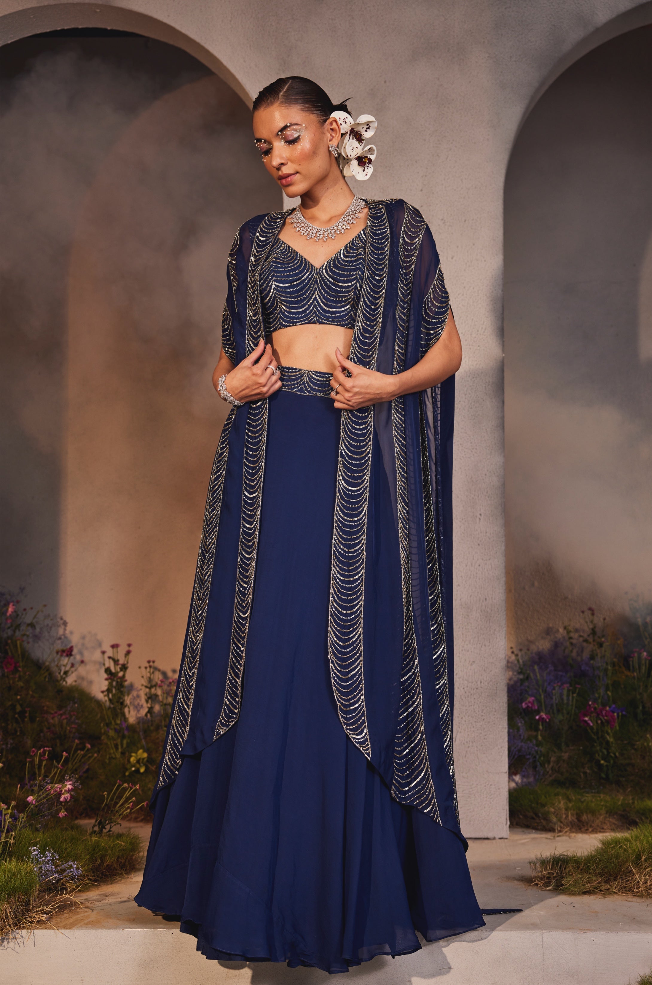 Leia – blue organza lehenga, bisouNYC