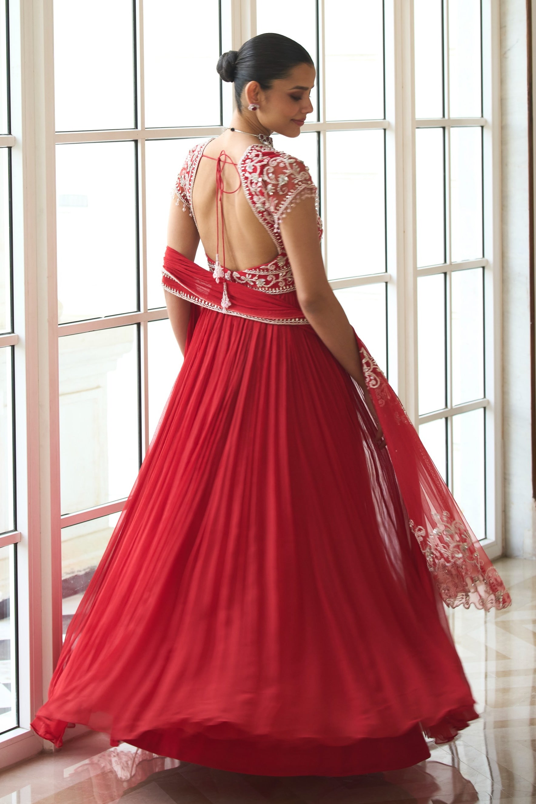 Leila – red anarkali, bisouNYC