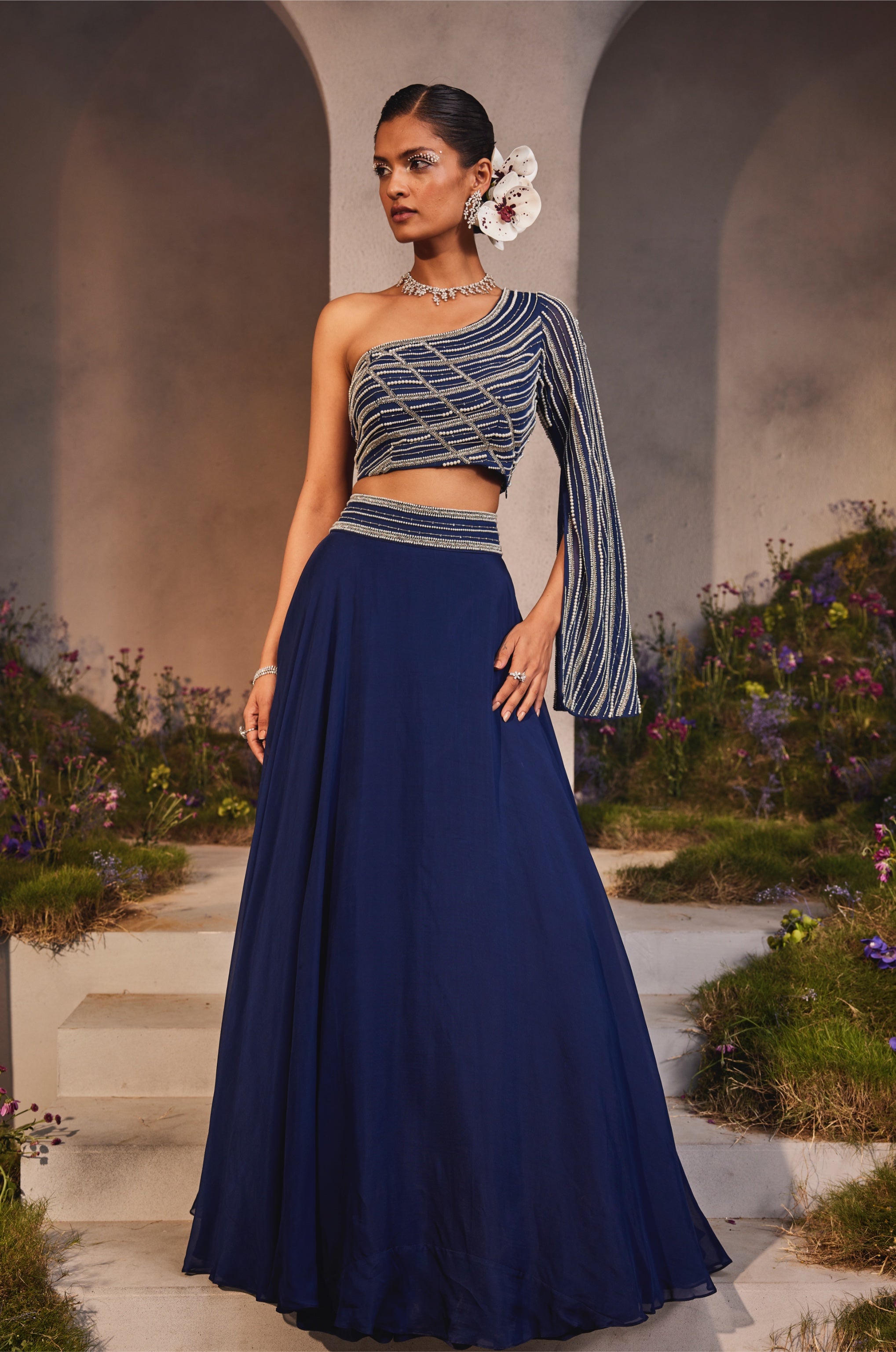 Leilan – blue organza lehenga, bisouNYC