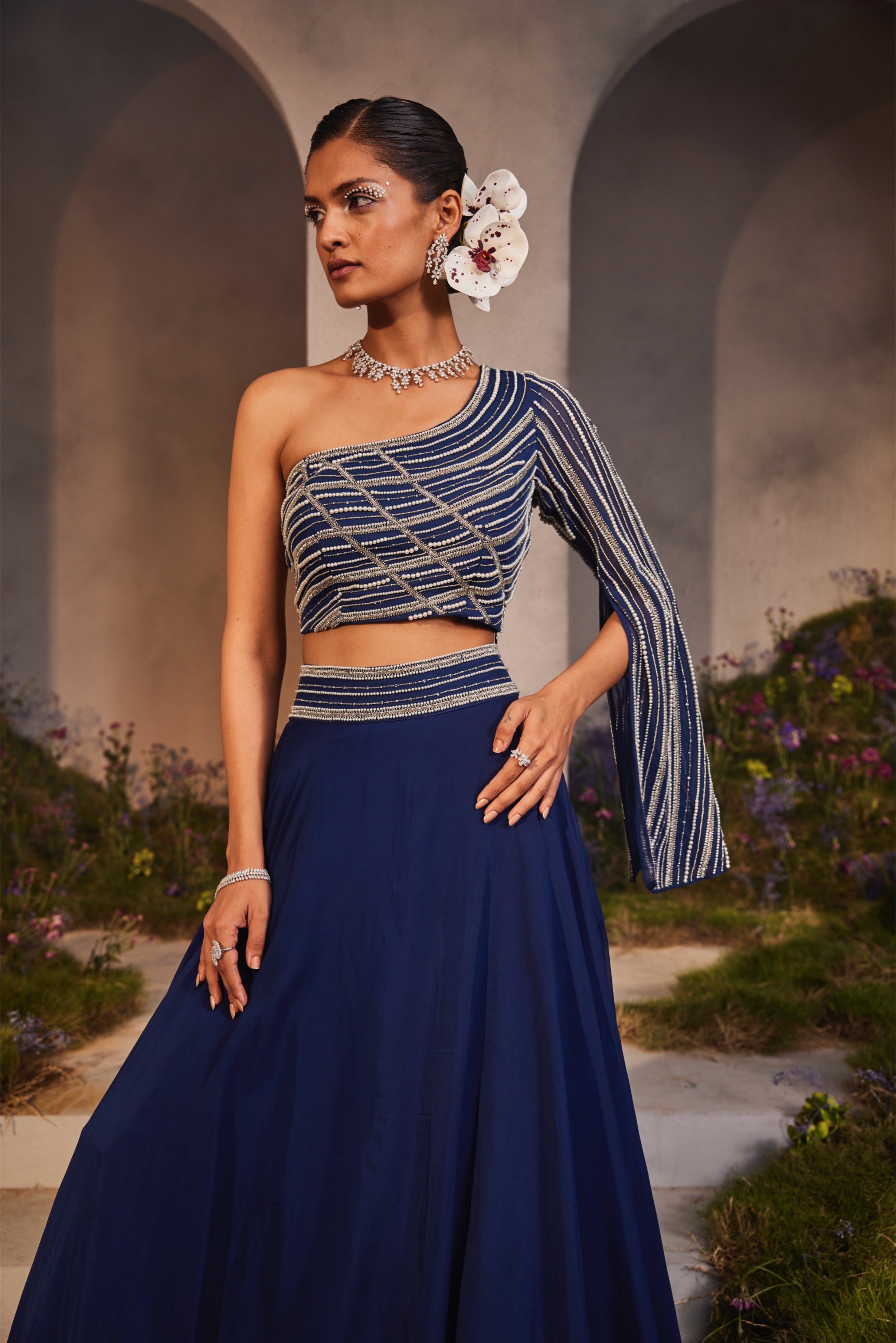 Leilan – blue organza lehenga, bisouNYC