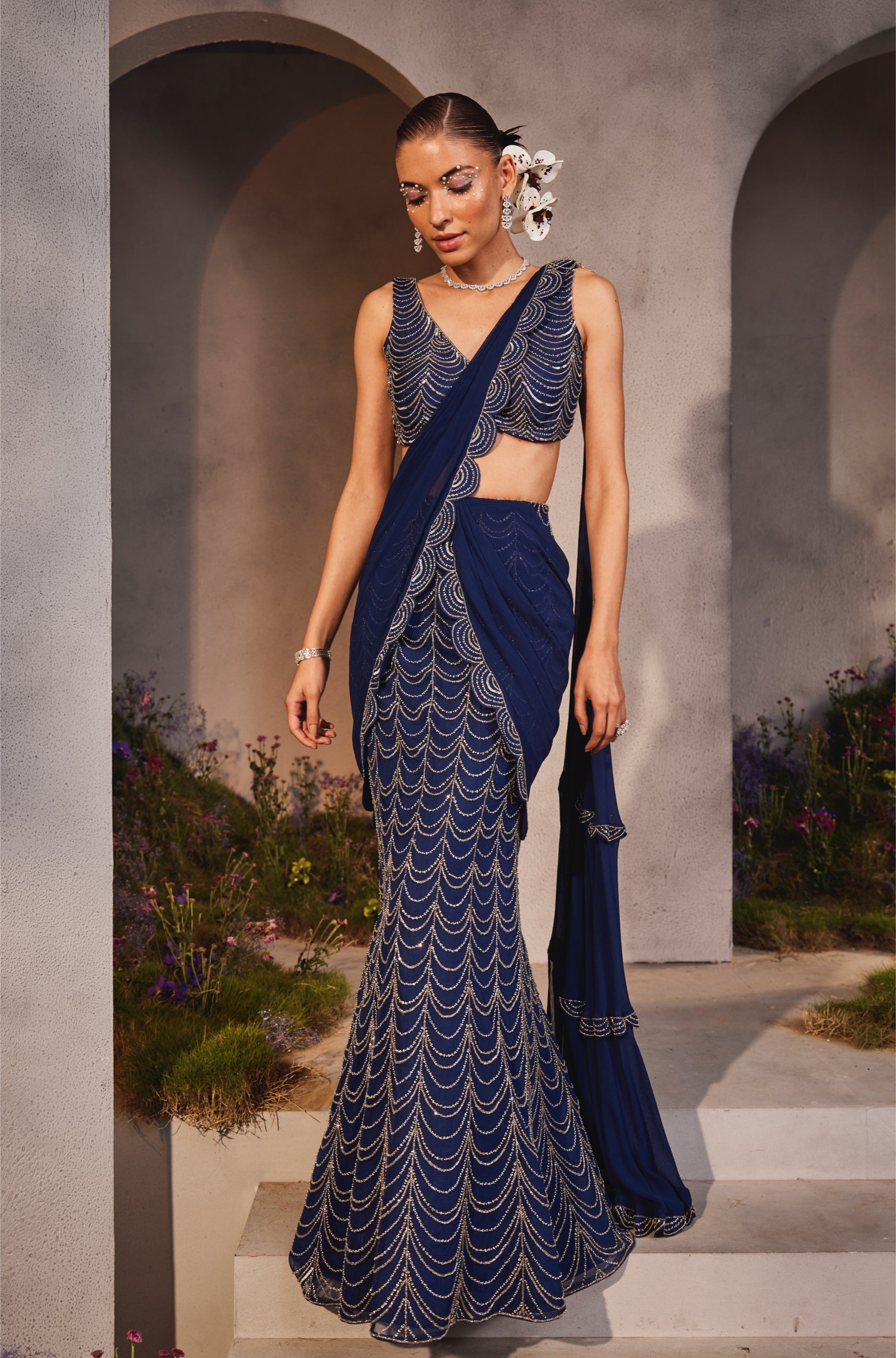 Lena – blue silk lehenga, bisouNYC