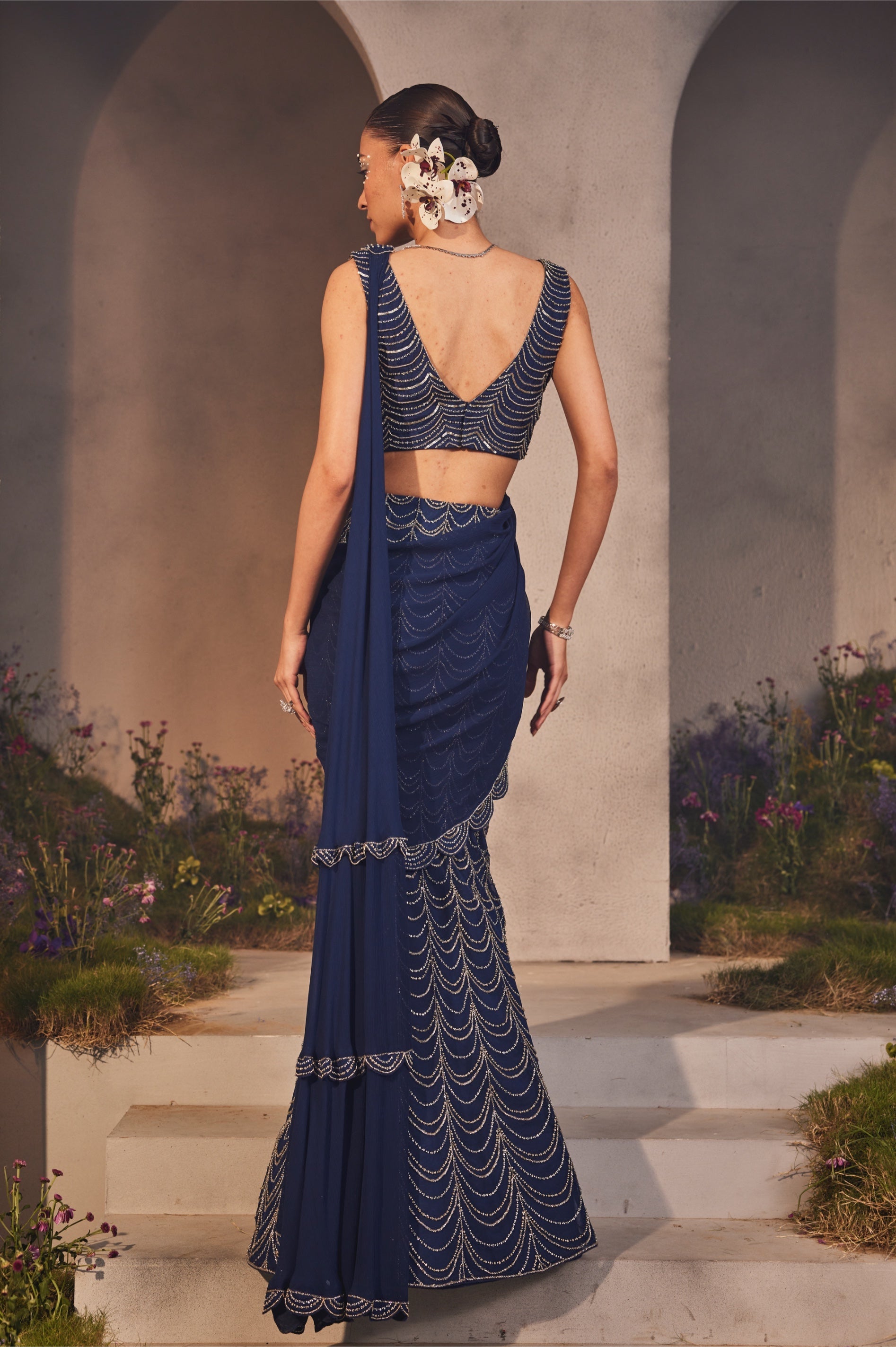 Lena – blue silk lehenga, bisouNYC