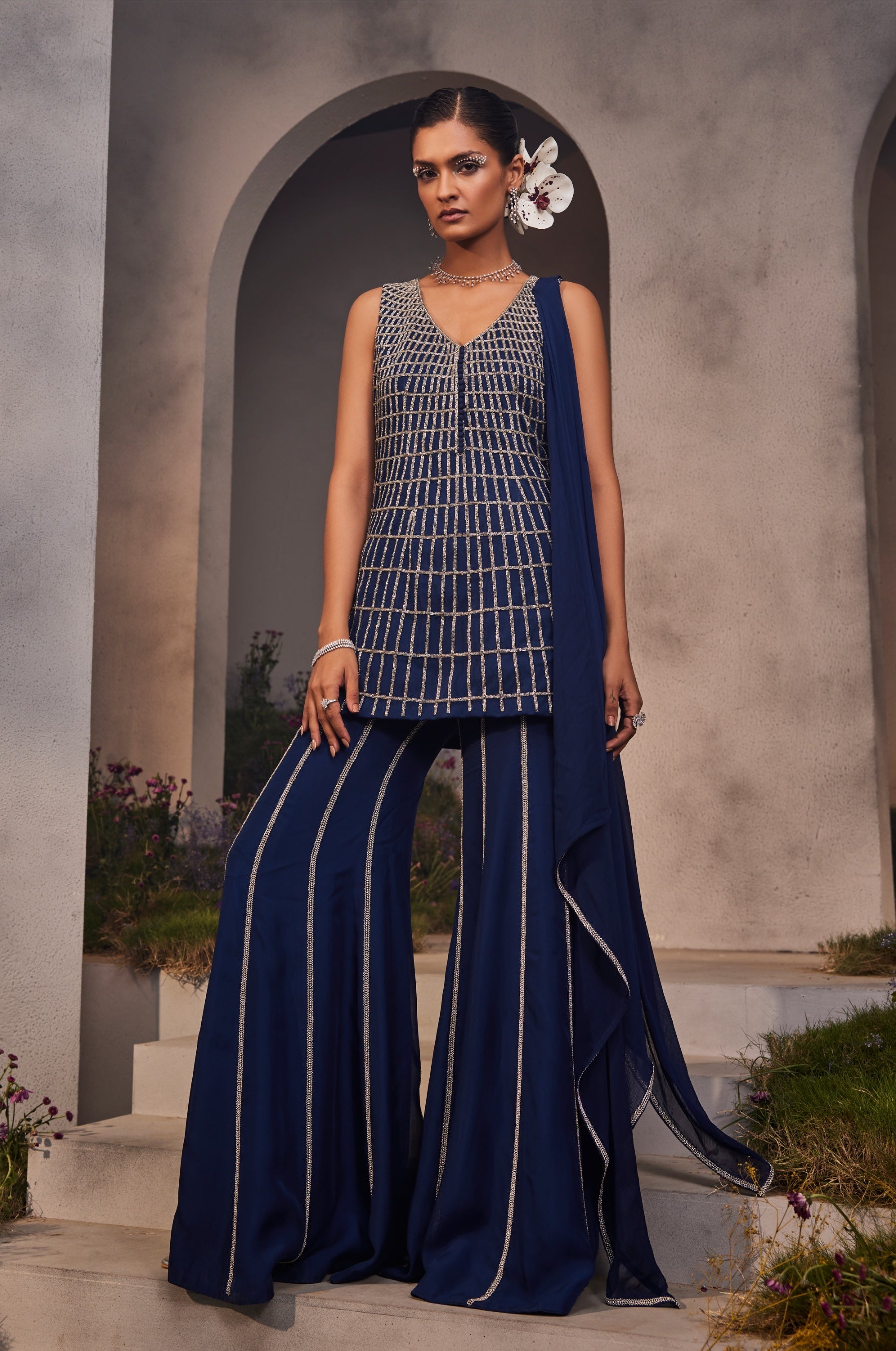 Lia – blue organza suit, bisouNYC