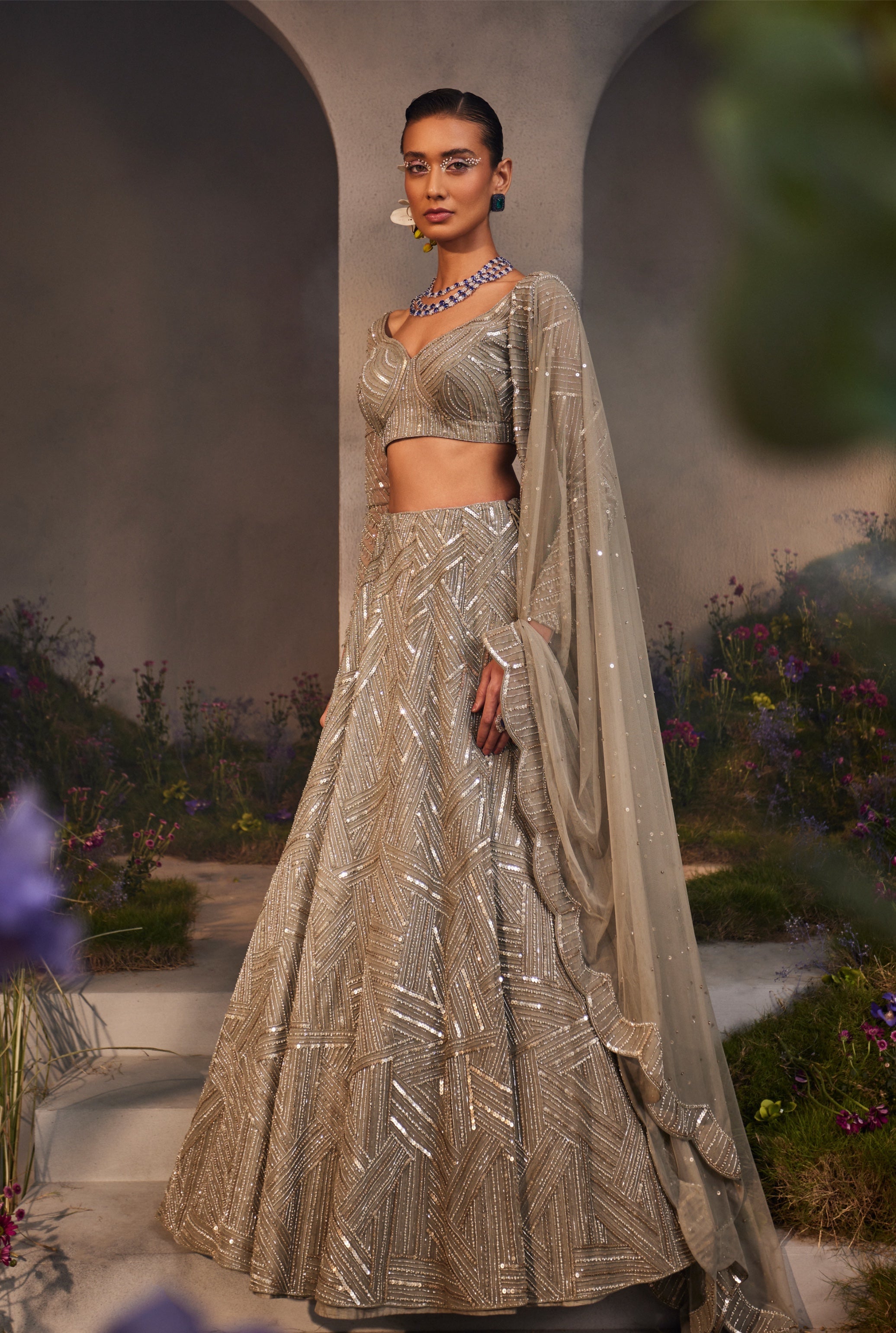 Lilian – grey net lehenga, bisouNYC
