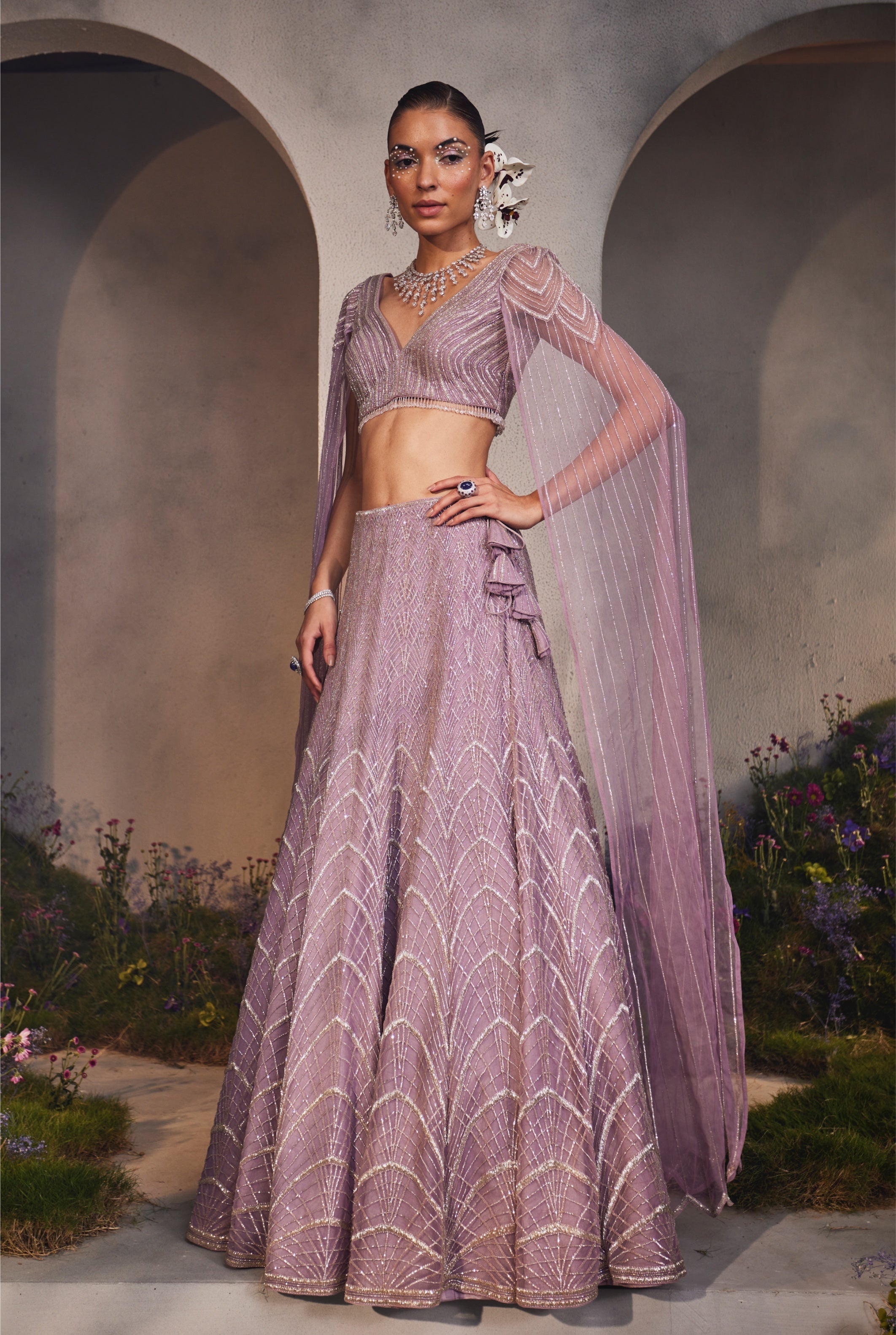 Lisa – lavender net lehenga, bisouNYC