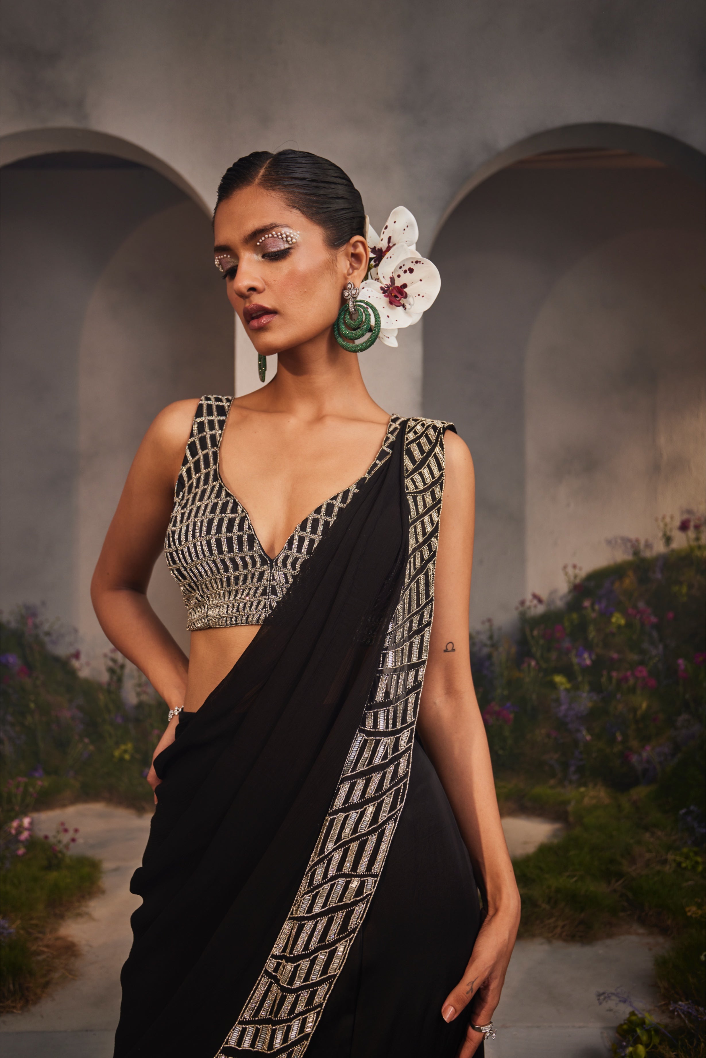 Lorelei – black organza saree, bisouNYC