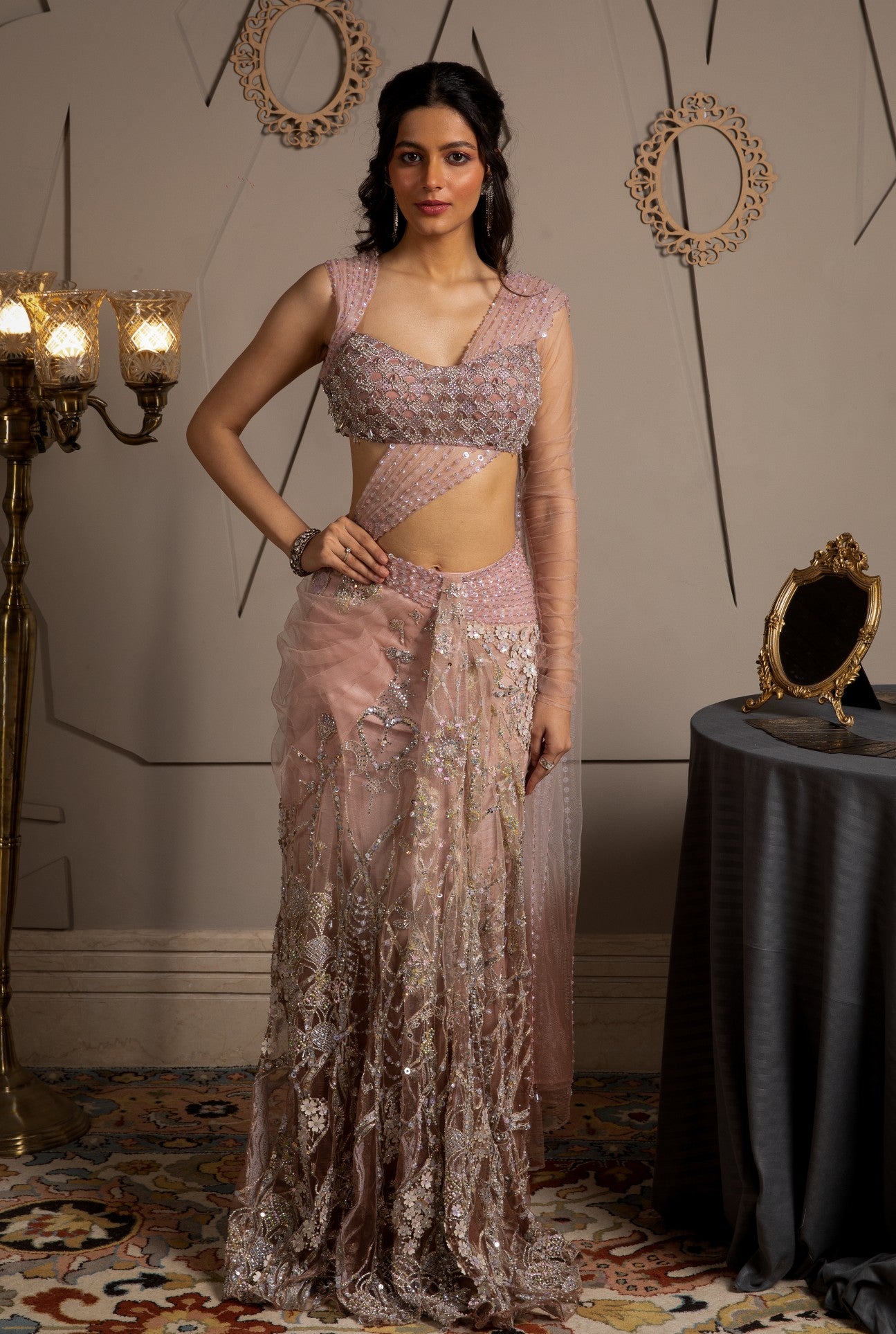 Lumina – pink net lehenga, bisouNYC