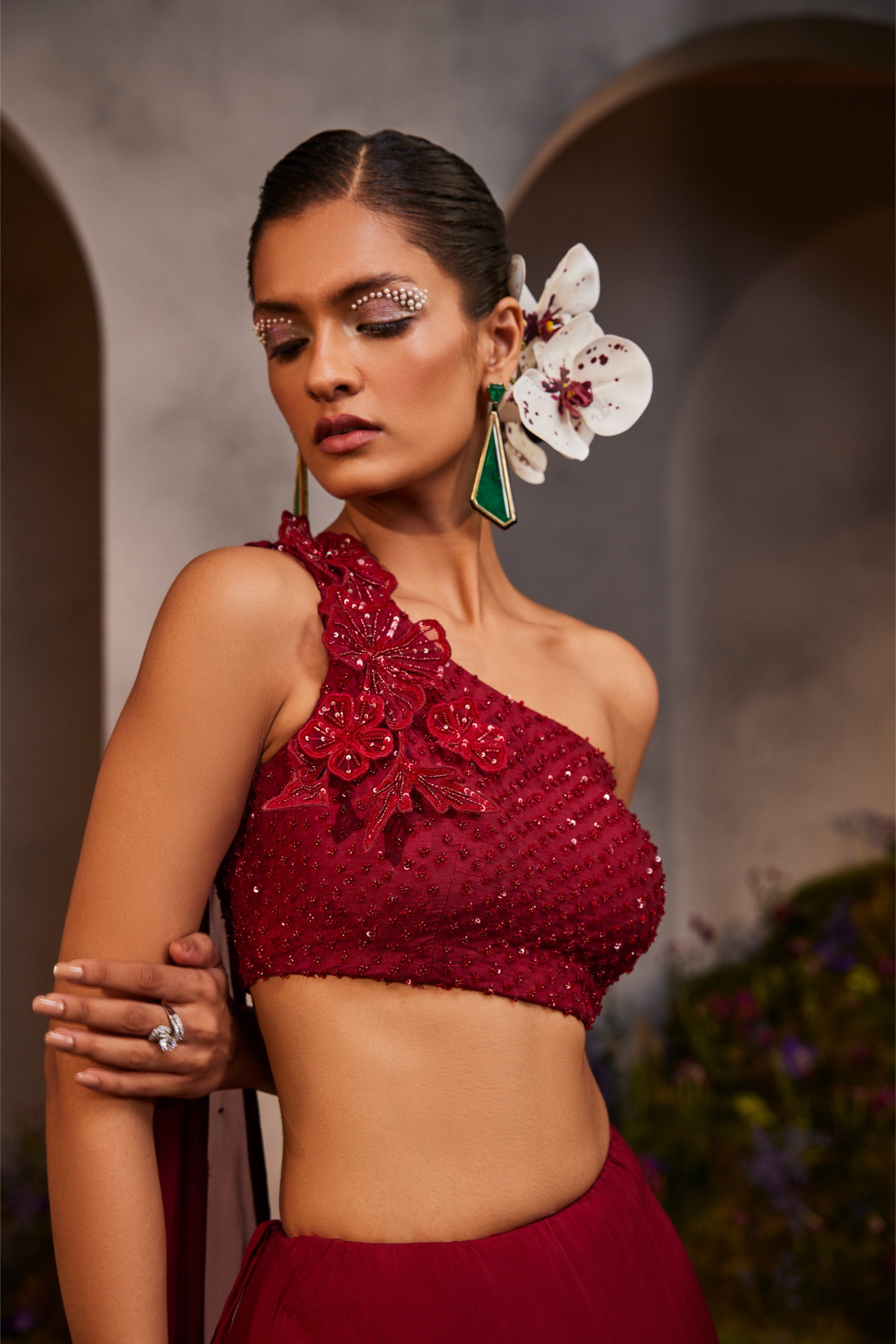 Lyla – maroon organza lehenga, bisouNYC